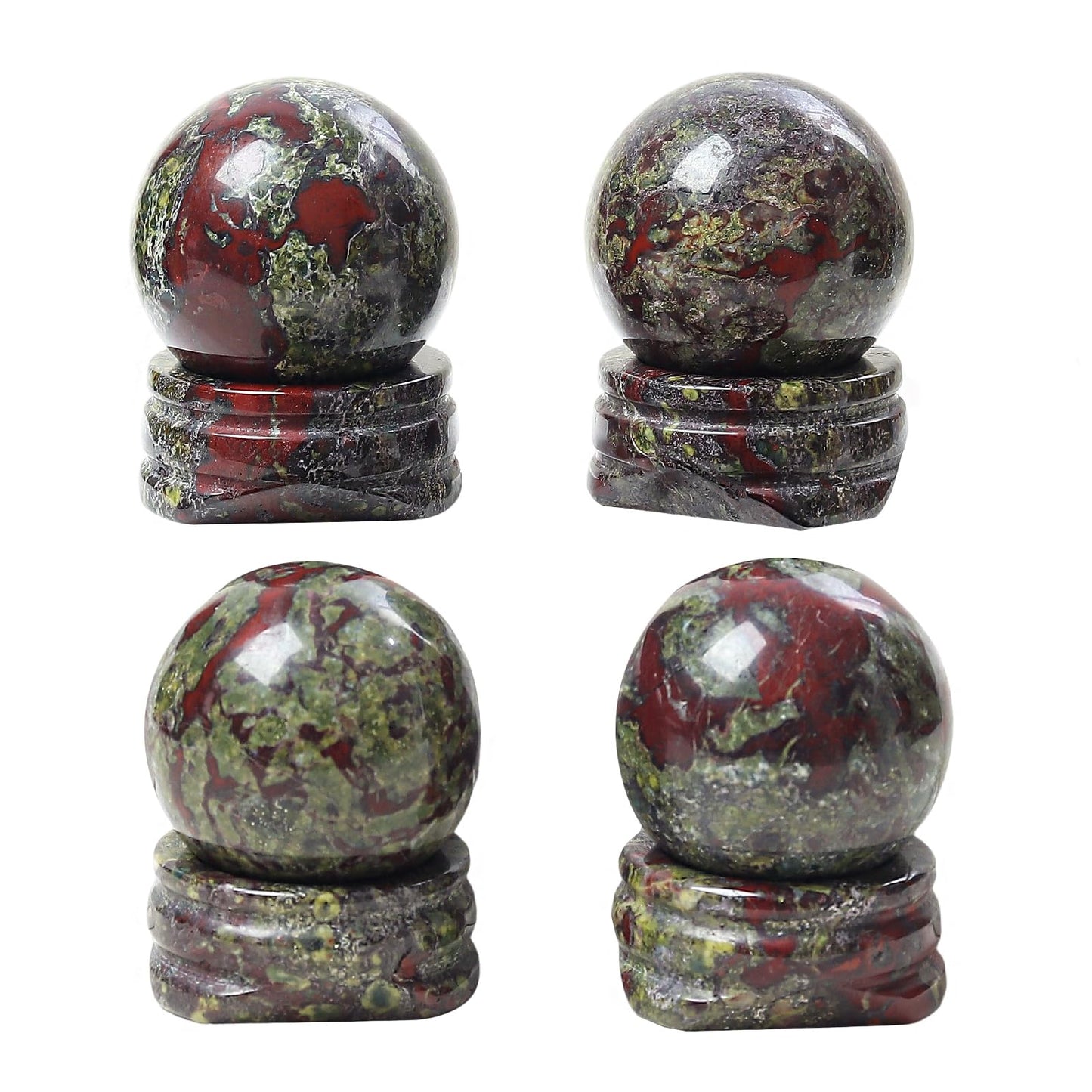Casaper Natural Dragon Bloodstone Ball with Stone Stand, Healing Crystal Sphere for Home Fengshui Yoga Meditation, Reiki Energy Balancing 1.18”(30mm)