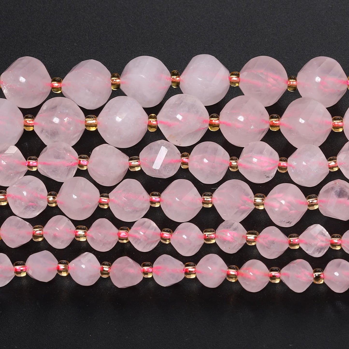 Yochus 42pcs Natural Pink Quartz Stone Beads for Bracelet,2strands 6mm Facted Twist Loose Gemstone Beads for Jewelry Making DIY Craft Necklace Earring