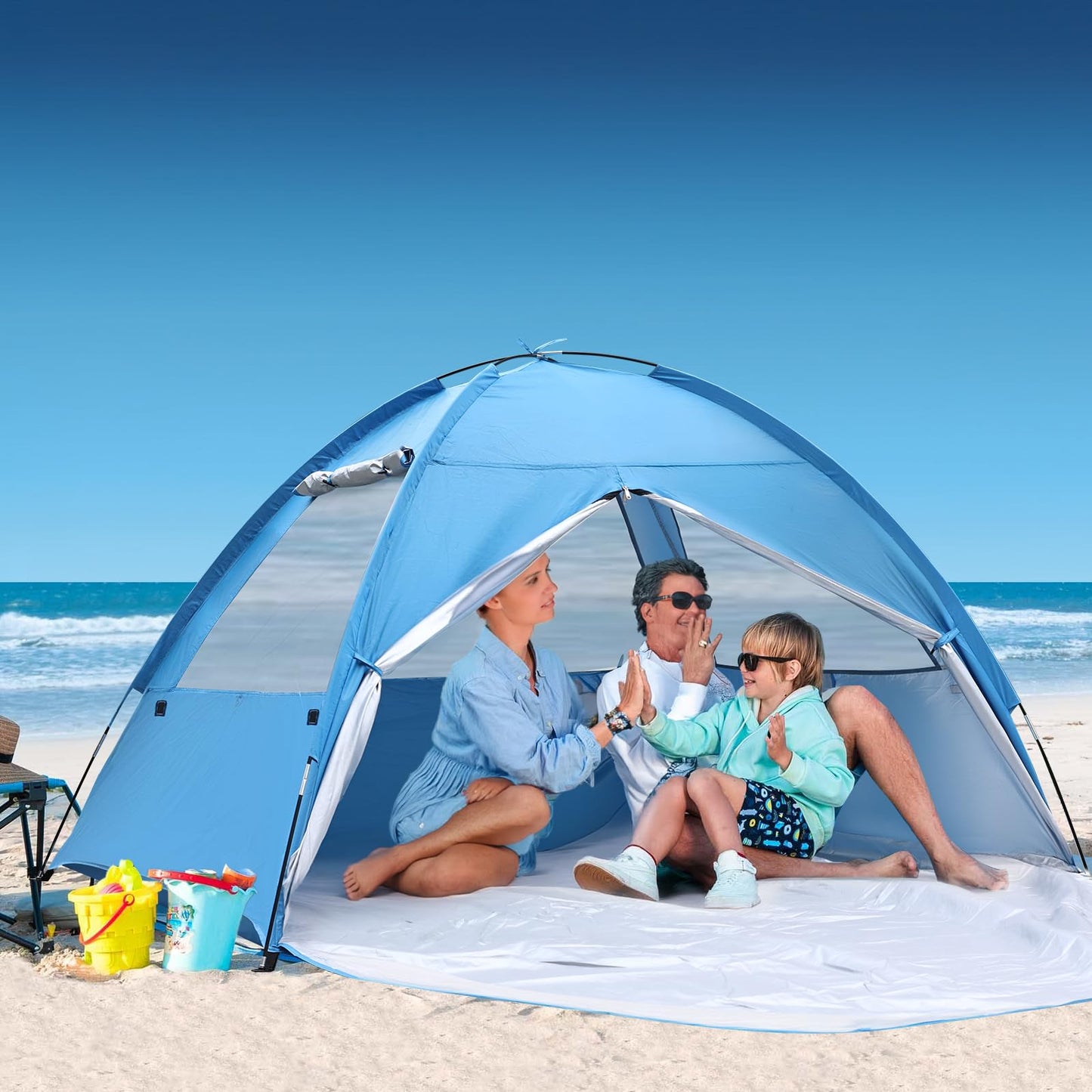 COVACURE 2026 New Upgraded Beach Tent Sun Shelter for 3-4 Person - UPF 50+ UV Protection Beach Shade, Waterproof & Lightweight, Easy Setup Portable Sun Canopy for Camping, Fishing, Beach(Blue)