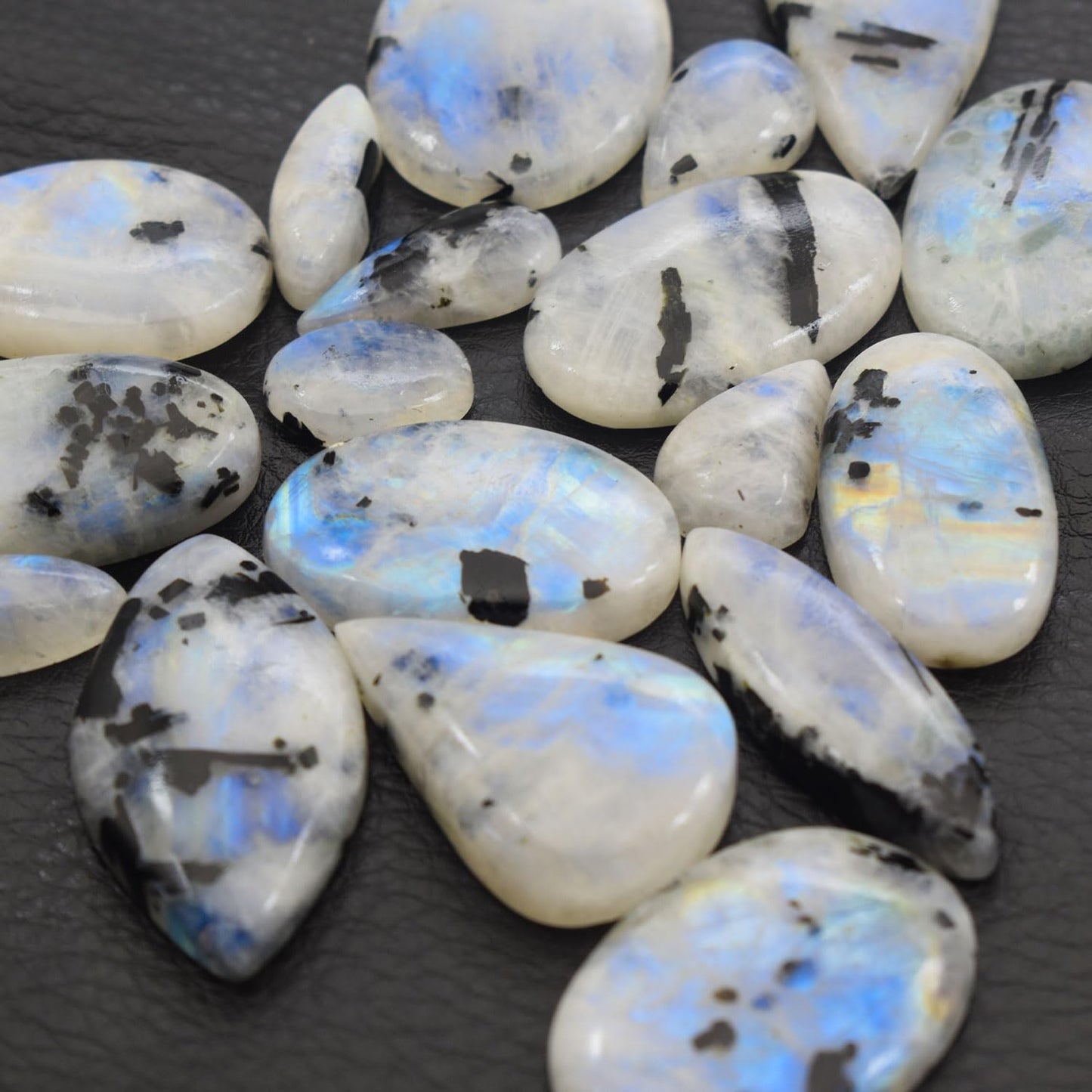 Natural 5, 4 & 3 Pcs Gemstones Cabochons Lot (15–30 MM), Multi Shape Stones for Jewelry Making Supplies Healing Crystals Gems Loose Gemstones (Tourmilated moonstone, 4pcs)