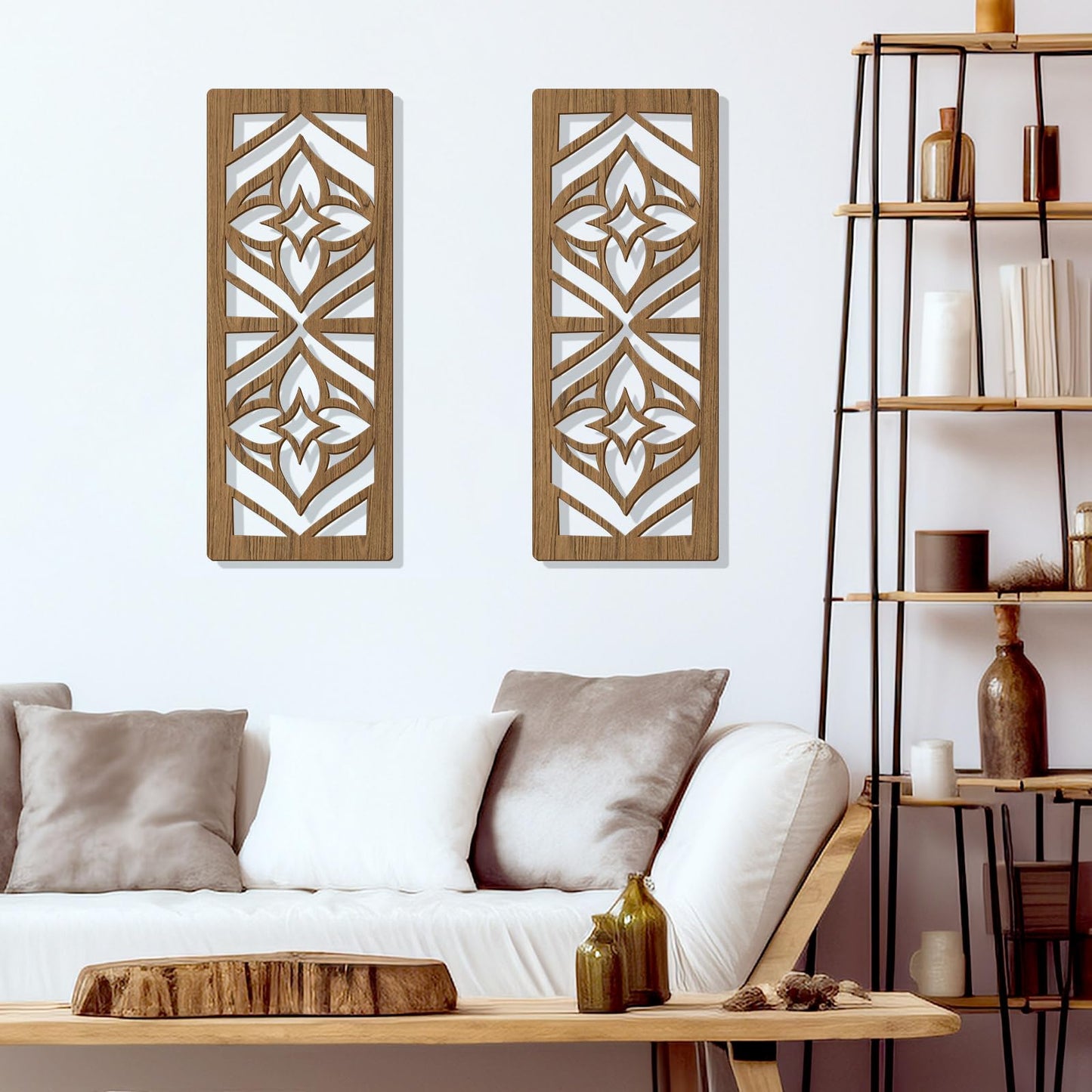 Zzbakress 2 Pcs Mid Century Modern Wall Decor Wooden Abstract Geometric Art for Home Living Room Bedroom (Style X)
