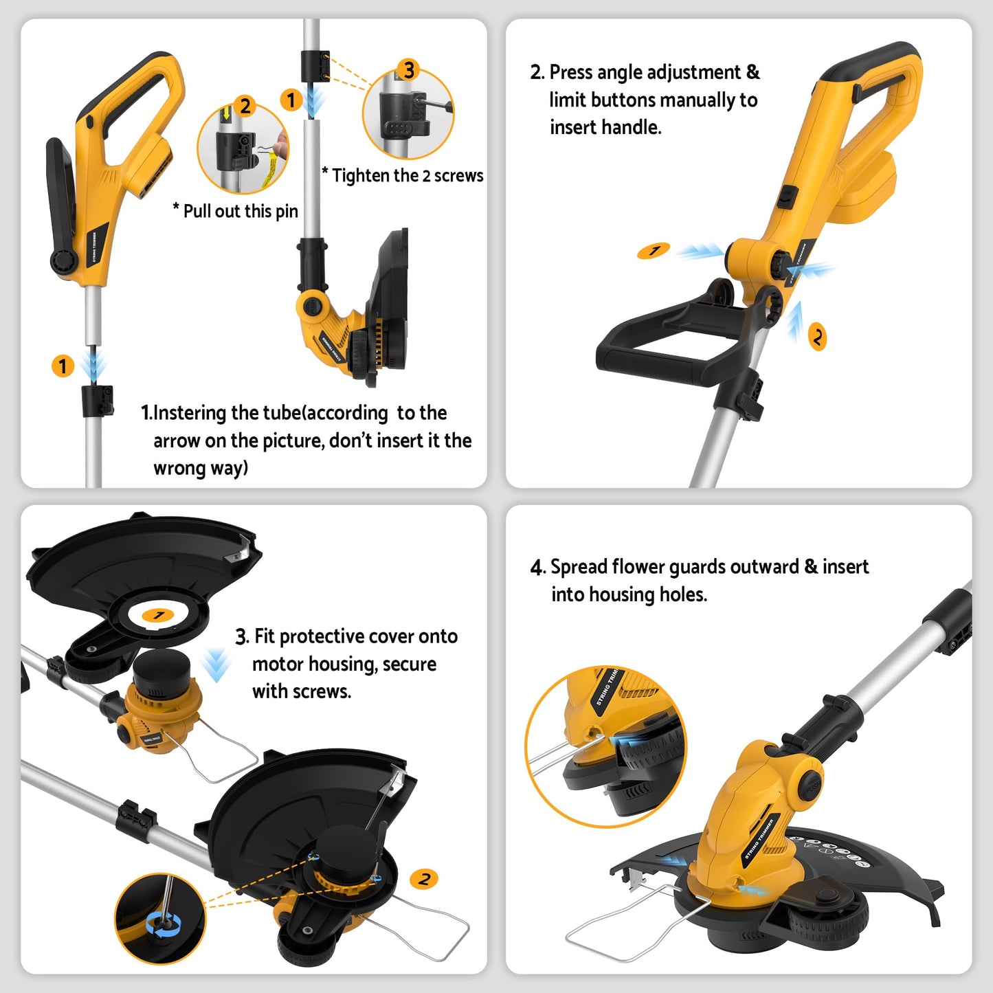 3 in 1 Cordless String Trimmer (No Battery) Compatible with Dewalt 20V Max Battery, 12" Electric Weed Wacker with Auto Line Feed, Foldable Weed Eater/Edger Trimmer/Mower for Yard Garden, Grass Trimmer