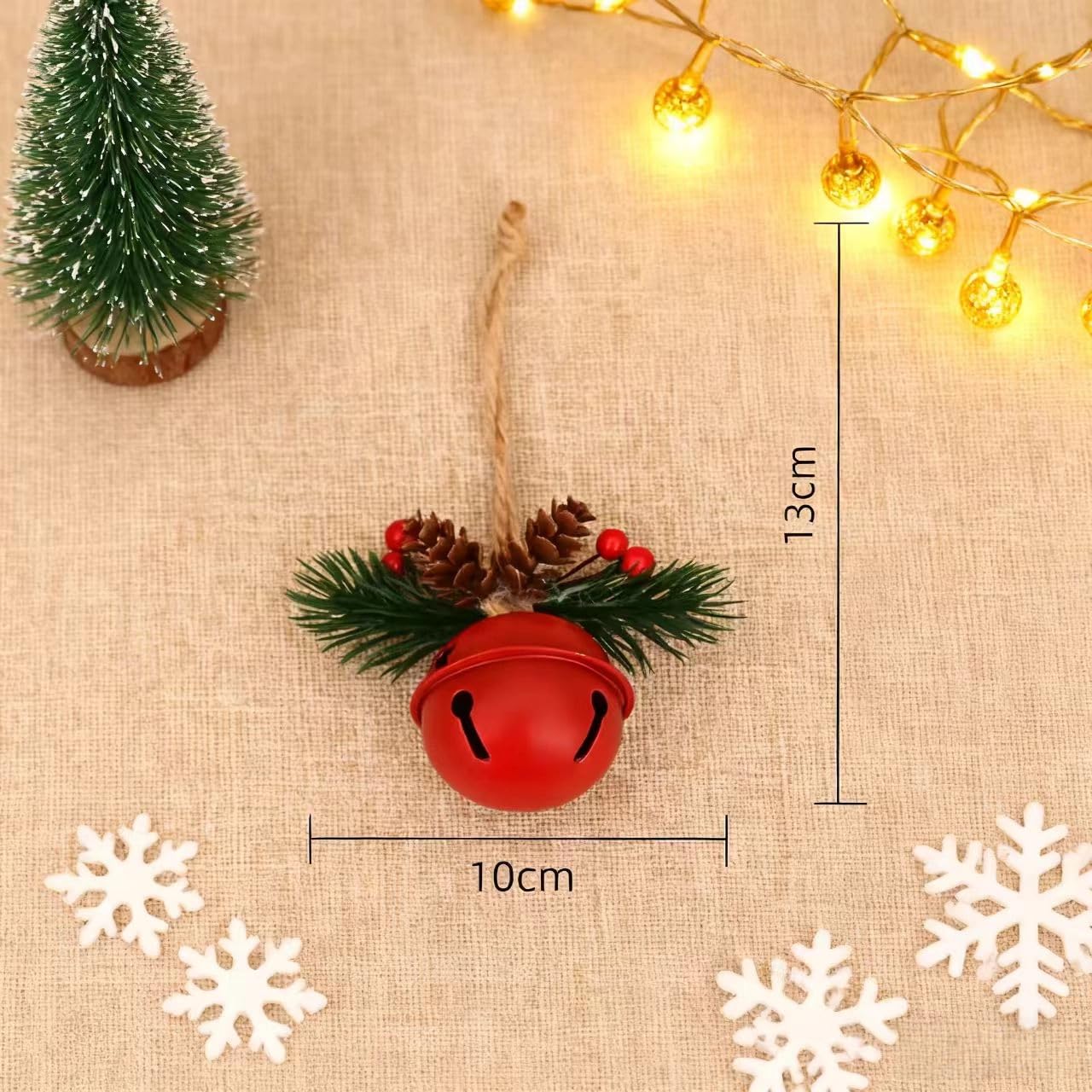 5 Pack Rustic Christmas Bell Ornaments with Pinecones & Berries - Metallic Hanging Decor for Christmas Tree,Mantel,Home (Green,Gold,Red,White)
