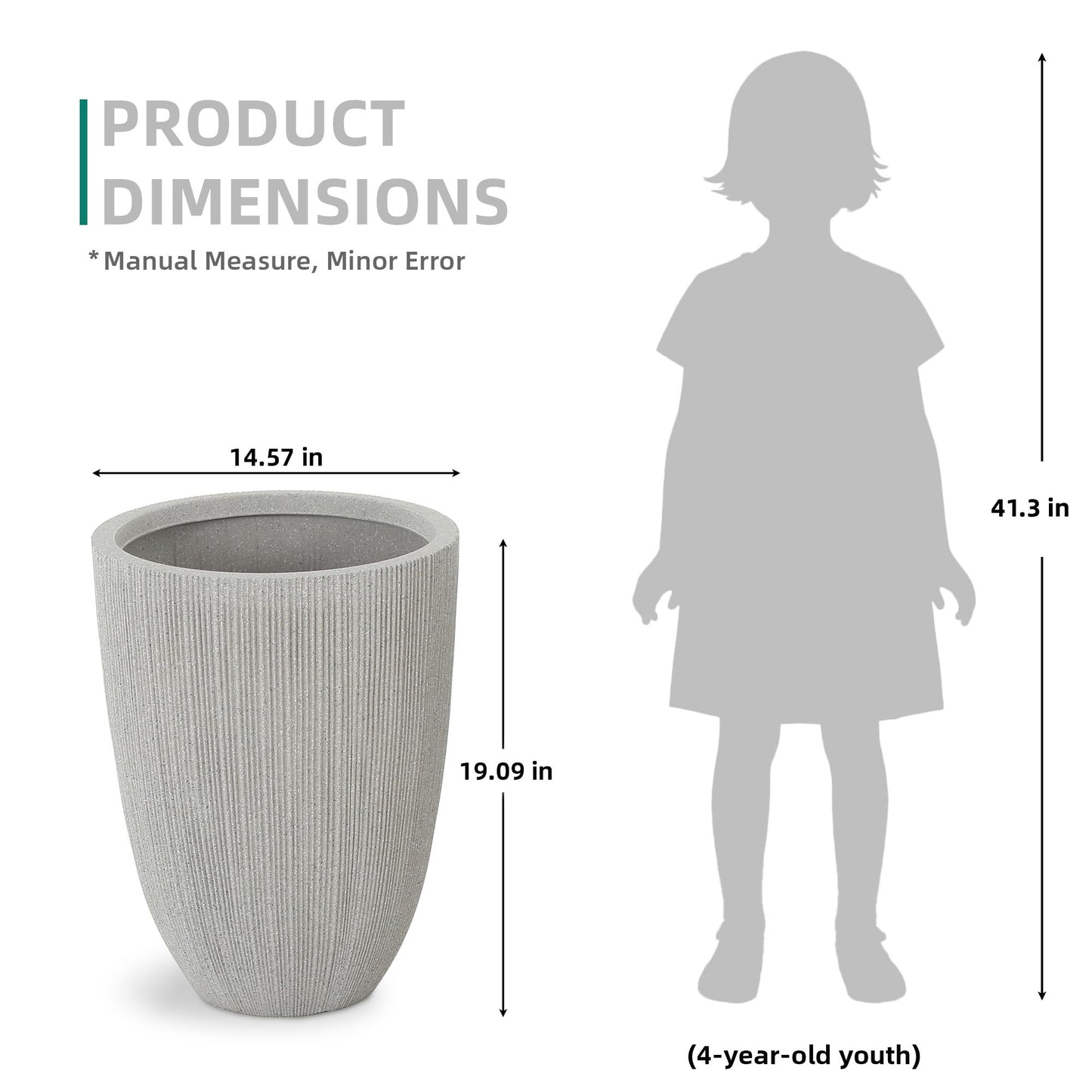 Ultym 19" Tall Beige Fluted Planters for Indoor & Outdoor, Set of 2 Large Mediterranean-Style Resin Flower Pots with Drainage Holes, UV & Weather Resistant for Patio Porch Home Office Decor