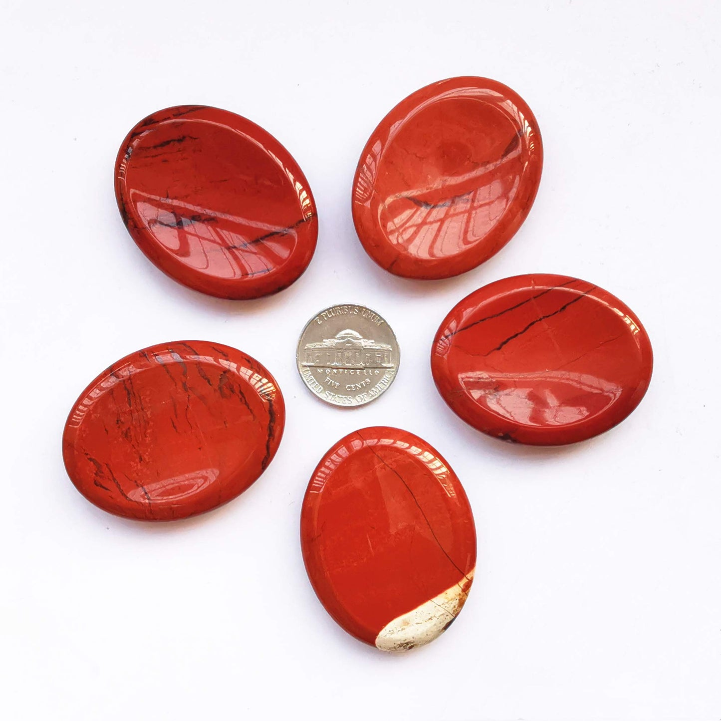 Bacatgem 1 Pcs Natural Red Jasper Crystal Thumb Worry Stone,Stress Relax Healing Reiki Crystal Pocket Palm Stones