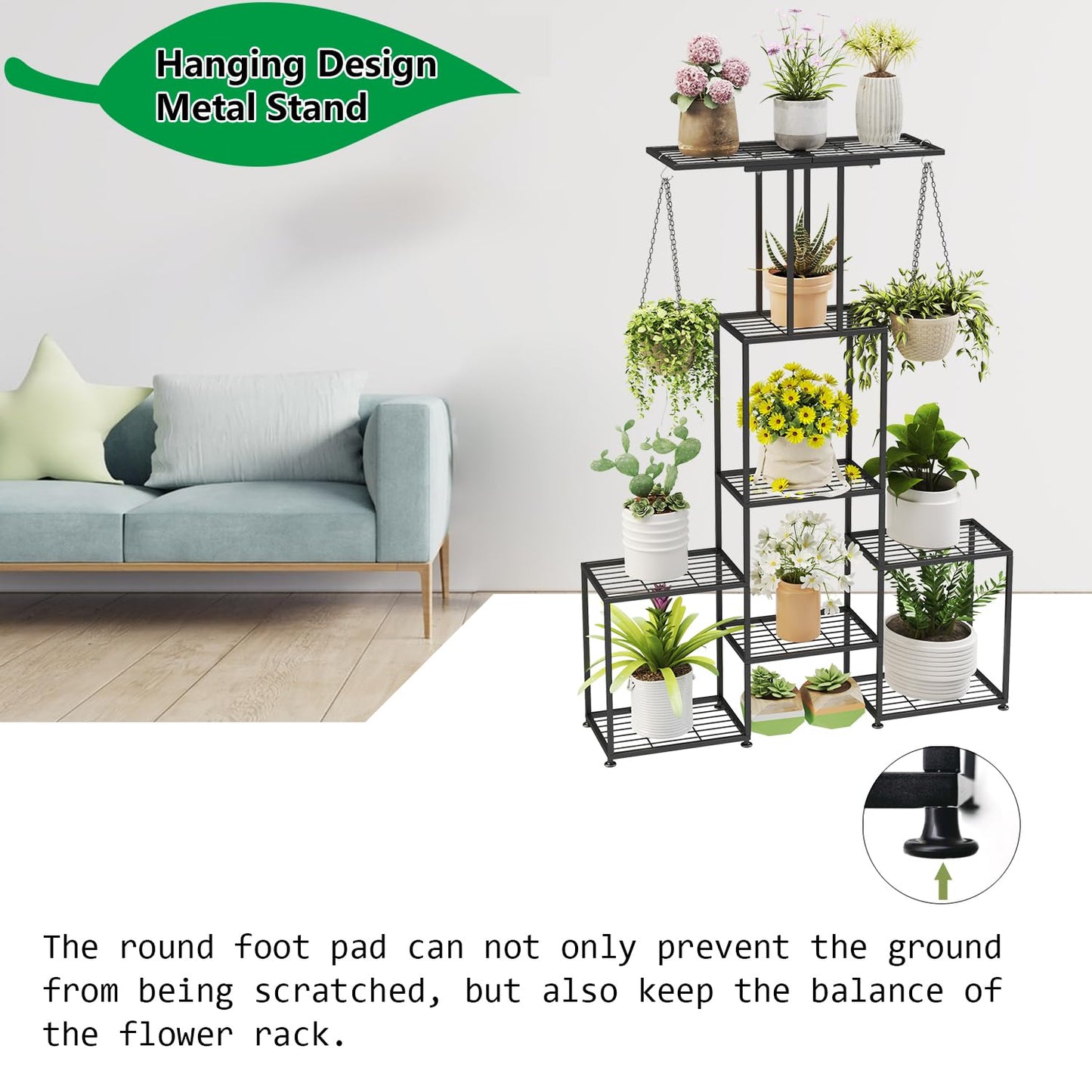 YUJCHMTZN Plant Stand Indoor Outdoor, Metal 6 Tier Tall Hanging Plant Shelf for Multiple Flower Planter Large Heavy Duty Ladder Plant Holder for Garden, Black (y-202)