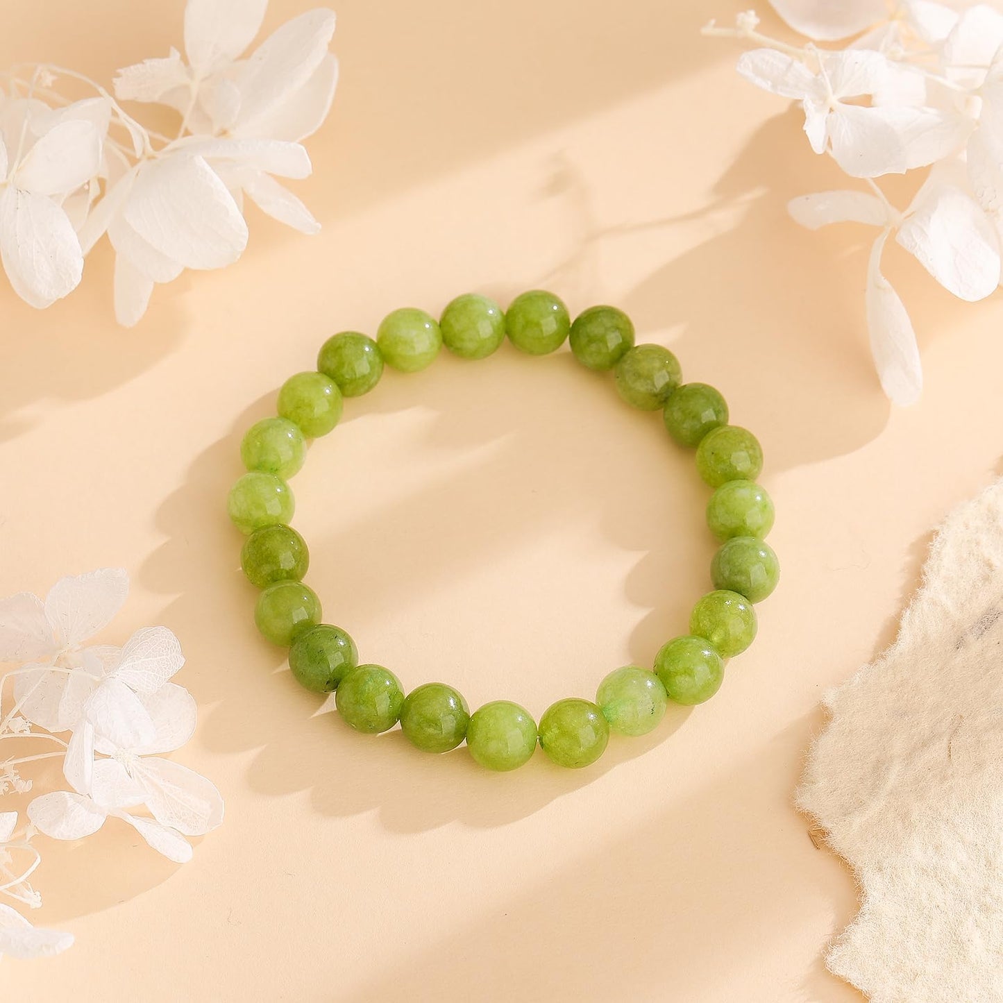 Naupyal August Birthstone Bracelet for Women Men,Peridot Natural Stone Beaded Bracelets,Healing Crystal Gemstones Stretch Bracelet Stress Relief Month Bracelet Birthday Jewelry Gifts
