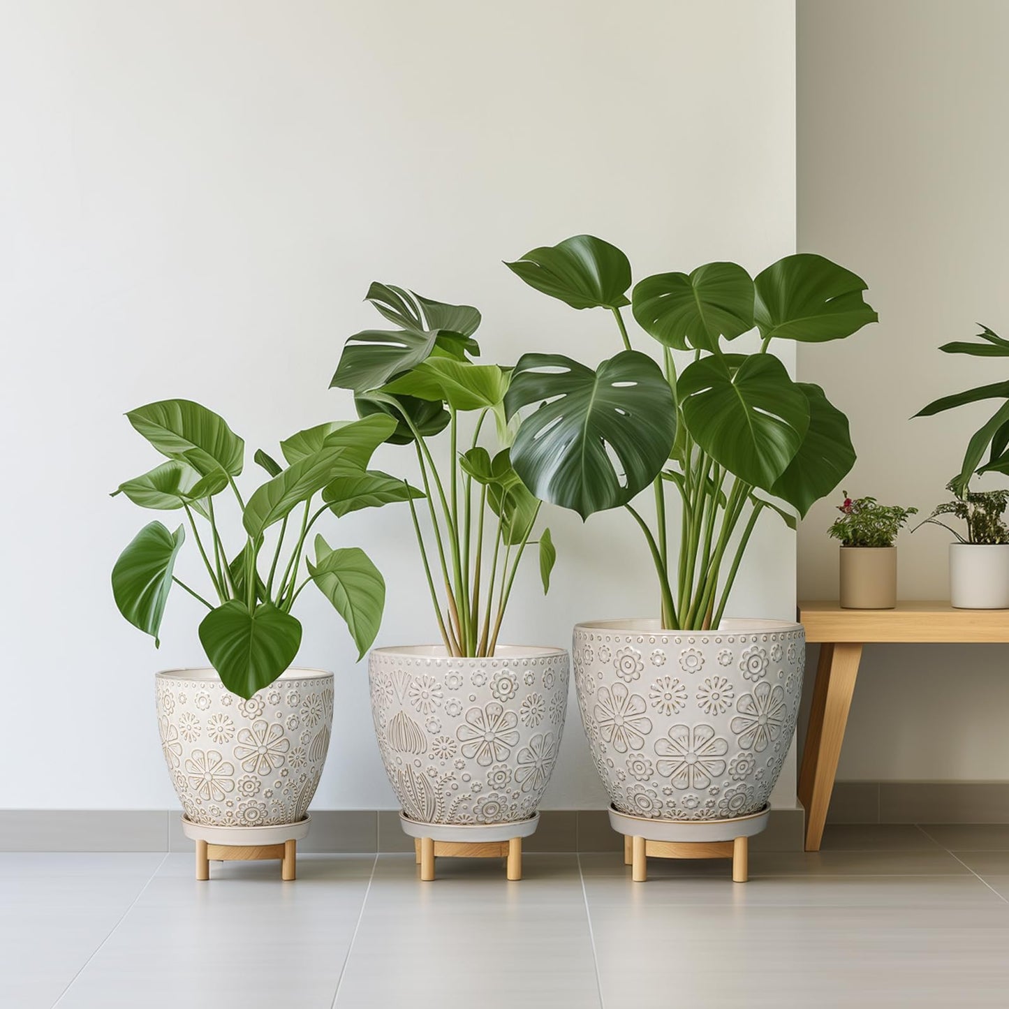 MPotTo 6.9 Inch Plant Pot with Drainage Hole and Saucer Ceramic Planter for Indoor Plant Flower Pot for Orchid Succulents Plants White
