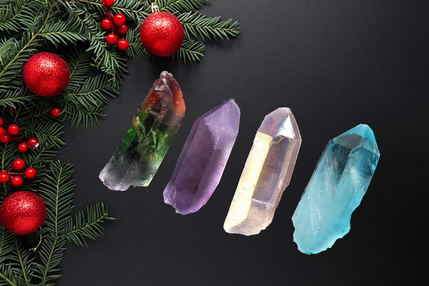 JIC Gem 4 pcs Auqa Aura, Angel Aura, Angel Amethyst, Tourmaline Healing Crystal Single Point Wand Natural Gemstone Polished Tumbled Stone or Crystal Healing, Reiki, and Home Decor