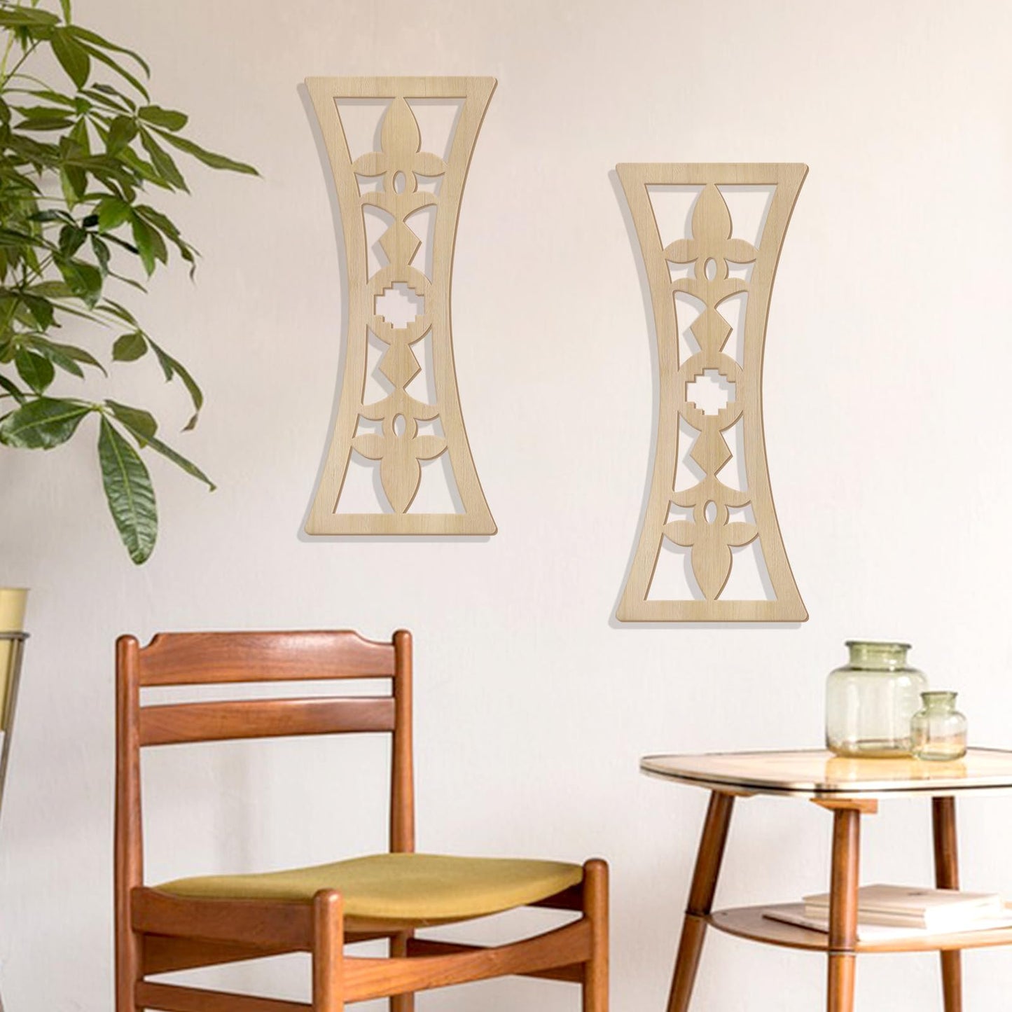 Zzbakress 2 Pcs Mid Century Modern Wall Decor Wooden Abstract Geometric Art for Home Living Room Bedroom (Style Q)