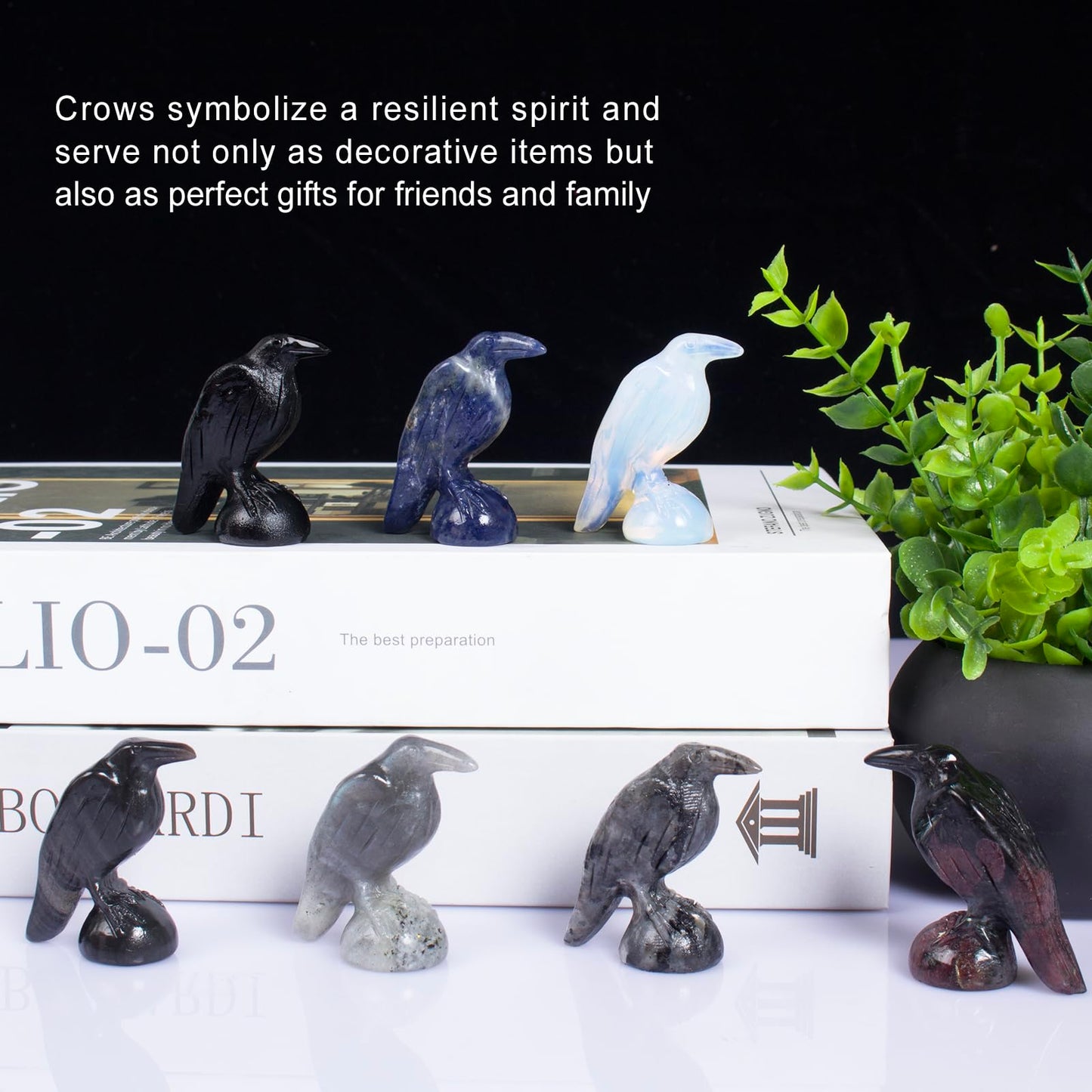 QLRSUXN Natural Garnet Raven Figurines, 2 Inch Healing Crystal Animal Statues, Lucky Guardian Pocket Crow Figurines as Women’s Gifts, Raven Statues for Office Home Decor and Ornament.