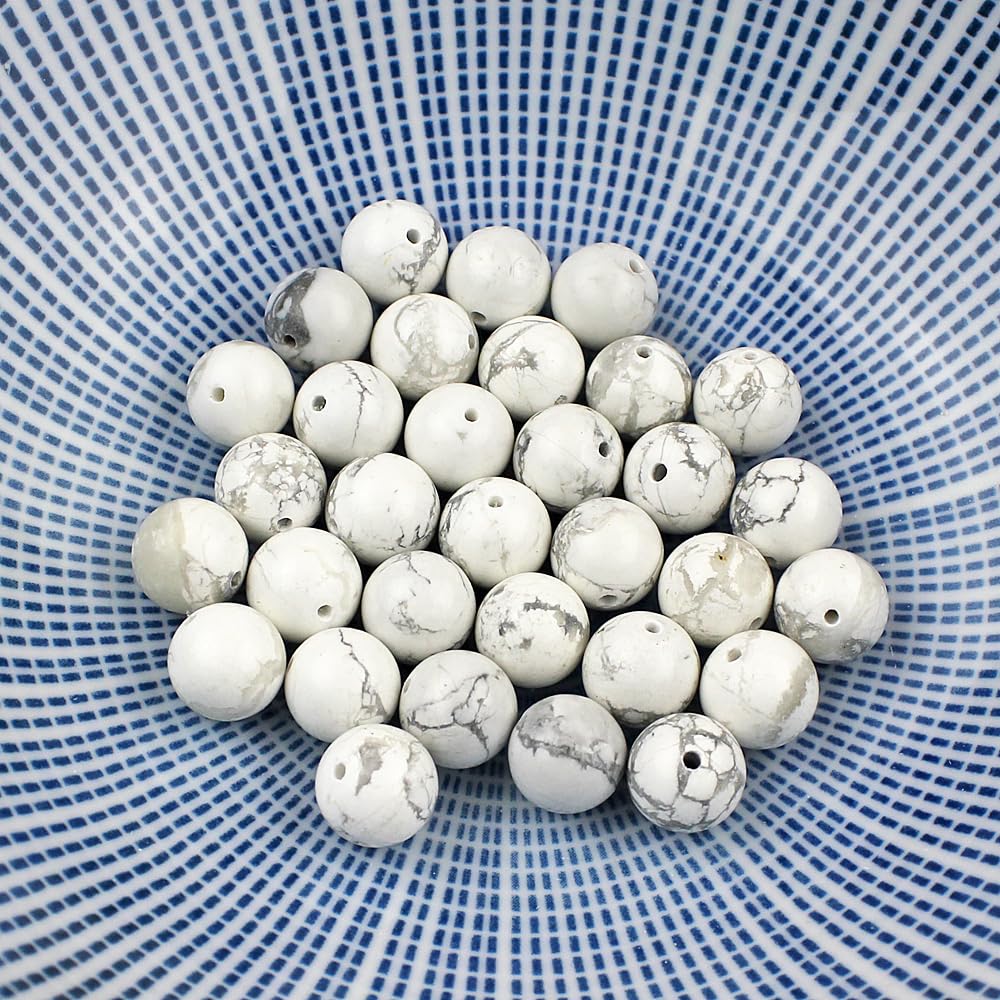 MJDCB AAAA Natural Stone Beads White Howlite Turquoise Round Loose Beads for Jewelry Making 15" (8mm)