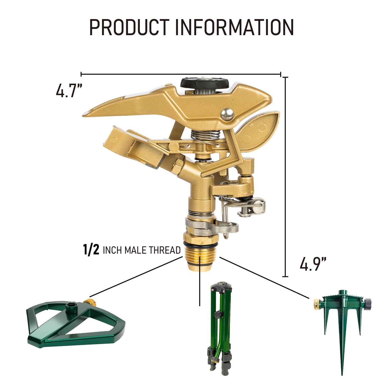 Hourleey 1/2 Inch Zinc Impact Sprinkler, 2 Pack Heavy Duty Lawn Sprinkler Head with Nozzles, Adjustable 0-360 Degree Impulse Watering Sprinklers for Large Coverage Garden Grass Yard Irrigation