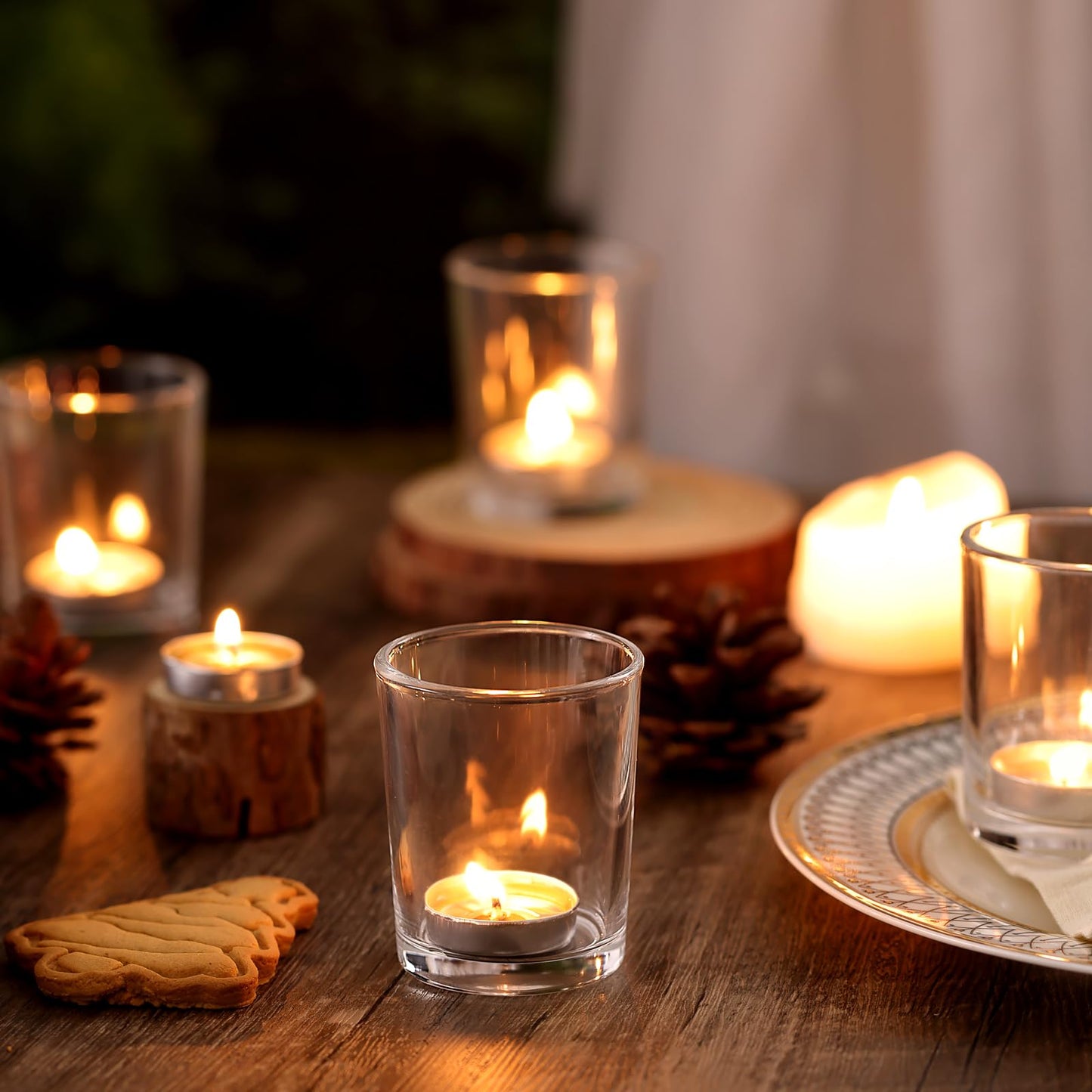 DARJEN 24Pcs Clear Votive Candle Holders- Clear Tea Lights Candle Holder, Glass Candle Holders Bulk for Wedding Centerpieces, Party Decor & Table Centerpiece