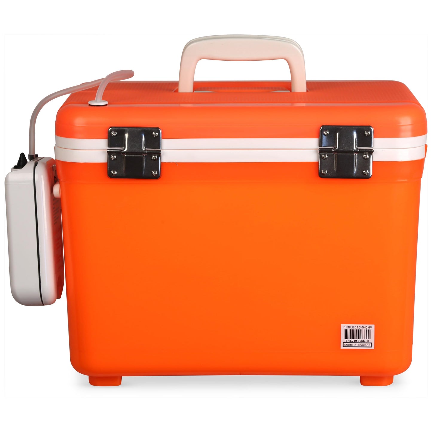Engel 7.5qt Live Bait Cooler Box with 2nd Gen 2-Speed Aerator Pump - Portable Fishing Station & Minnow Bucket for Shrimp & Other Live Fish with Aerator - ENGLBC7-N-OHV in Orange High-Visibility