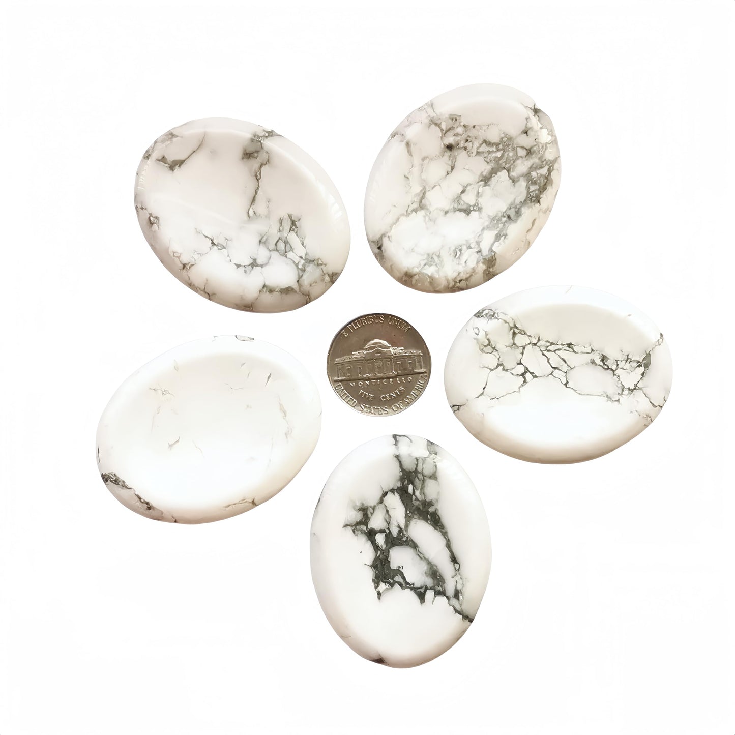 Bacatgem 1 Pcs Natural White Howlite Turquoise Crystal Thumb Worry Stone,Stress Relax Healing Reiki Crystal Pocket Palm Stones