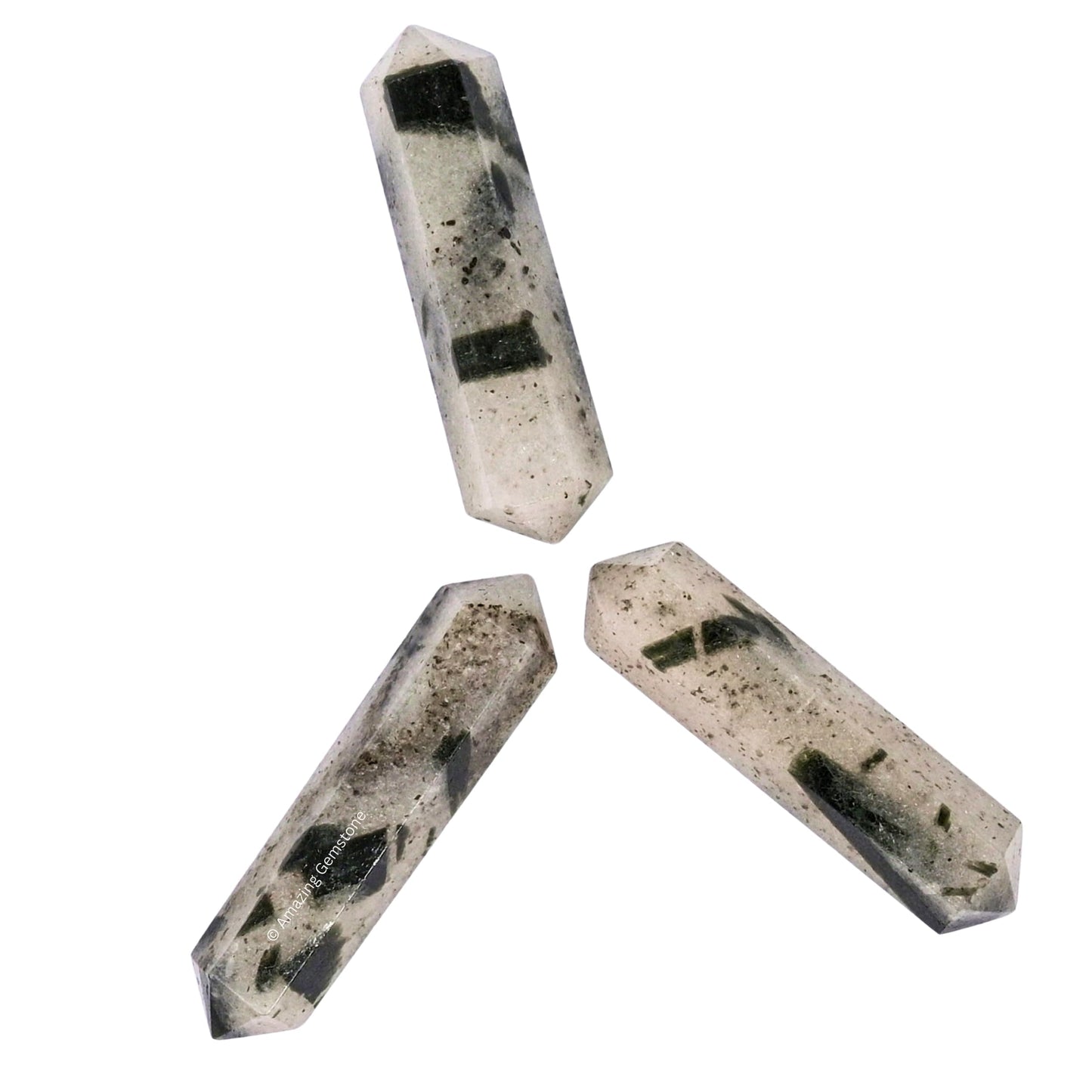 Amazing Gemstone Green Tourmaline in Quartz Crystal Points Bulk Healing Crystals Stones - Pack of 3 Double Terminated Healing Wand Point Bulk Crystals for Craft