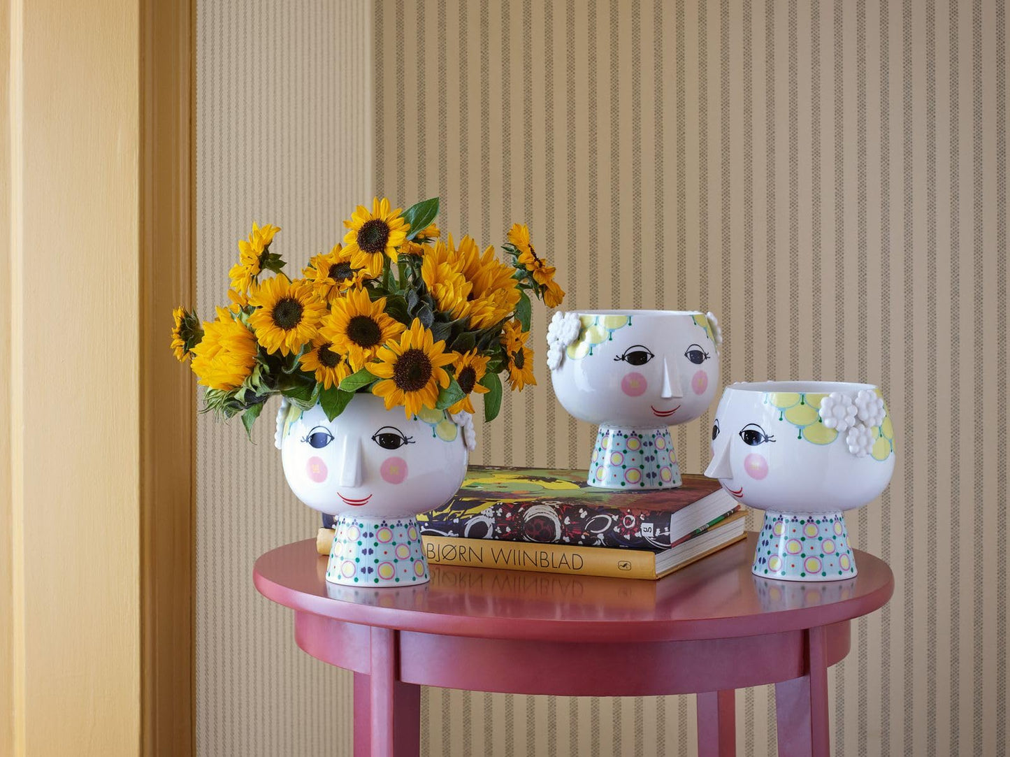 Bjørn Wiinblad Eva Flowerpot on Base | Hand-Painted Glazed Porcelain | Yellow | 5.7 in