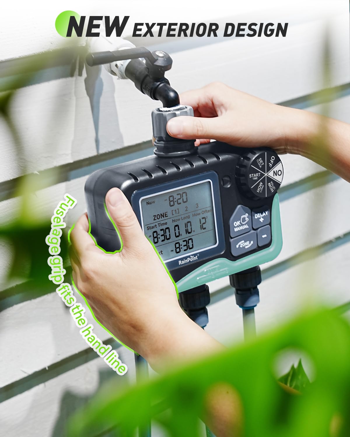 RAINPOINT Sprinkler Timer 3 Zone, Programmable Water Timer for Watering with Automatic/Manual/Rain Delay/Watering Mode, IP65 Waterproof, Large LCD