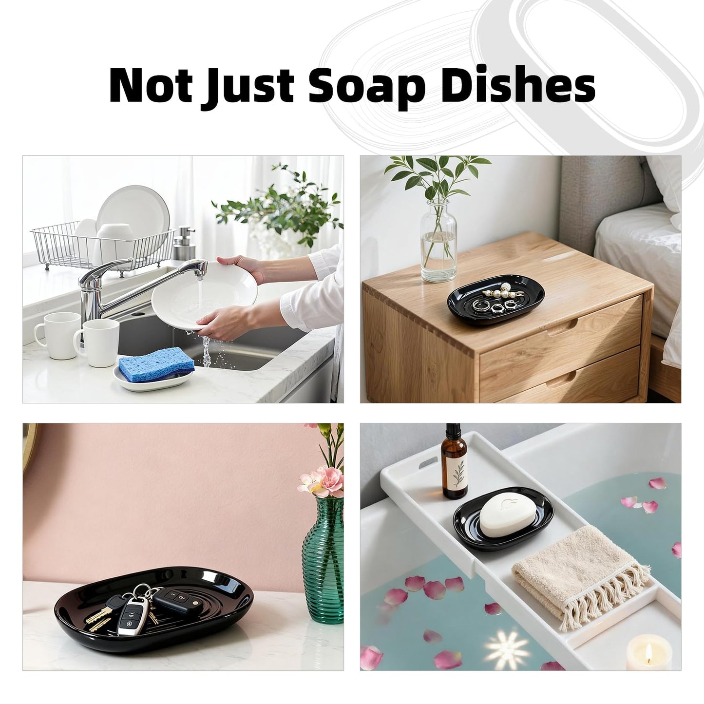 Aenfaiy Ceramic Soap Dish for Bath Sink- Modern White Bar Soap Holder for Shower - Easy to Clean Multi-Purpose Oval Soap Dishes for Soap Bar, Sponges, Jewelry, Small Items | Fits Bathroom & Kitchen