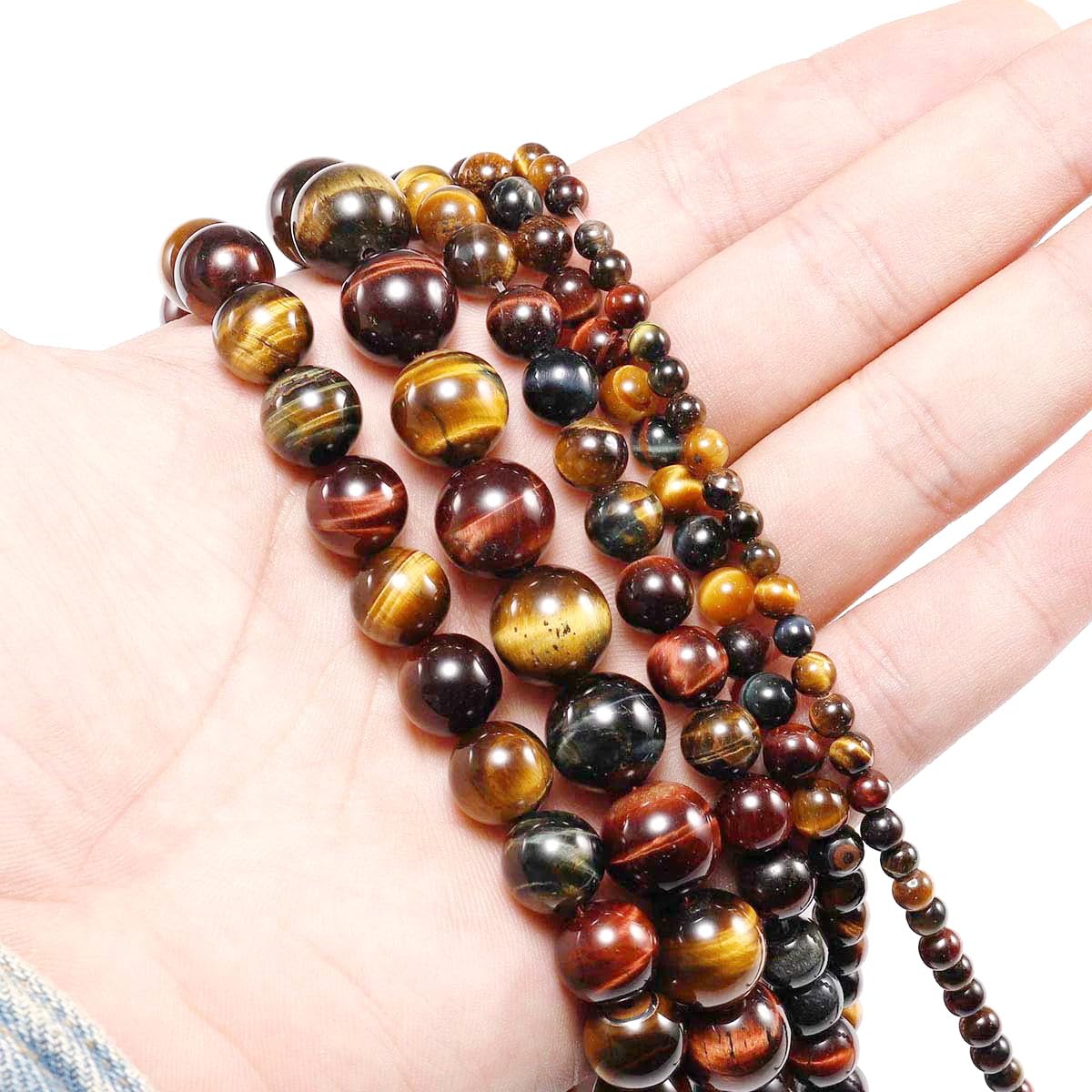 Gemstone Beads for Jewelry Making, Sold per Bag 5 Strands Inside, Mix Tiger Eyes Stone 8mm