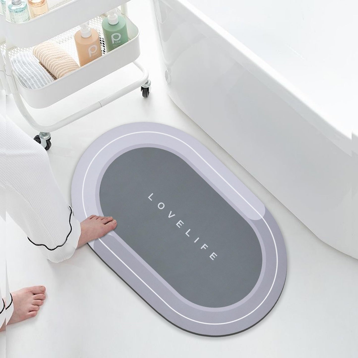 YCTMALL Rubber Bath mats Quick-Drying Non-Slip Bathroom mat Super Absorbent Bath mat Instant Dry Bath mat, Bathroom Rug in Front of The Kitchen Sink, Shower Room, Bathtub, Oval(Grey+16.9x26.7in)