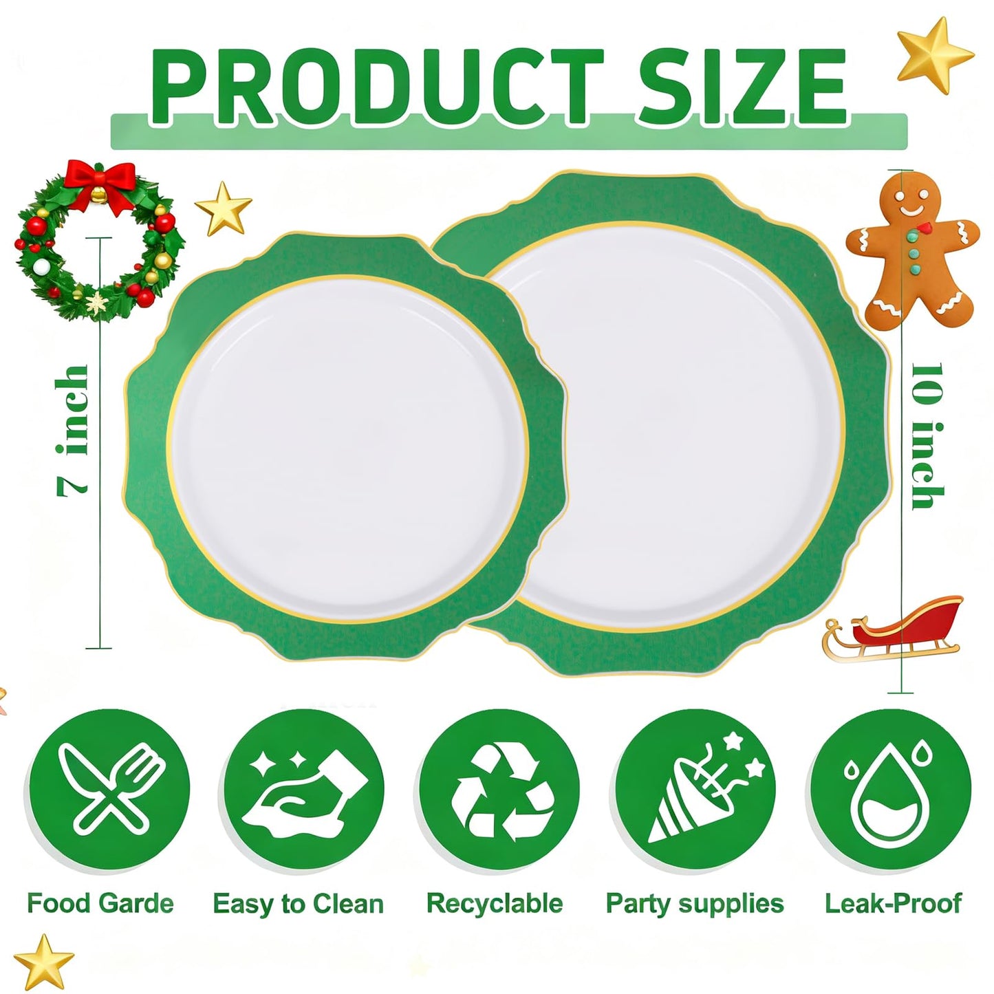 WDF 100PCS Green Plates Disposable - Heavy Duty Green Plates - 50 Guests Green Plastic Plate for Sping/Wedding/Birthday/Party