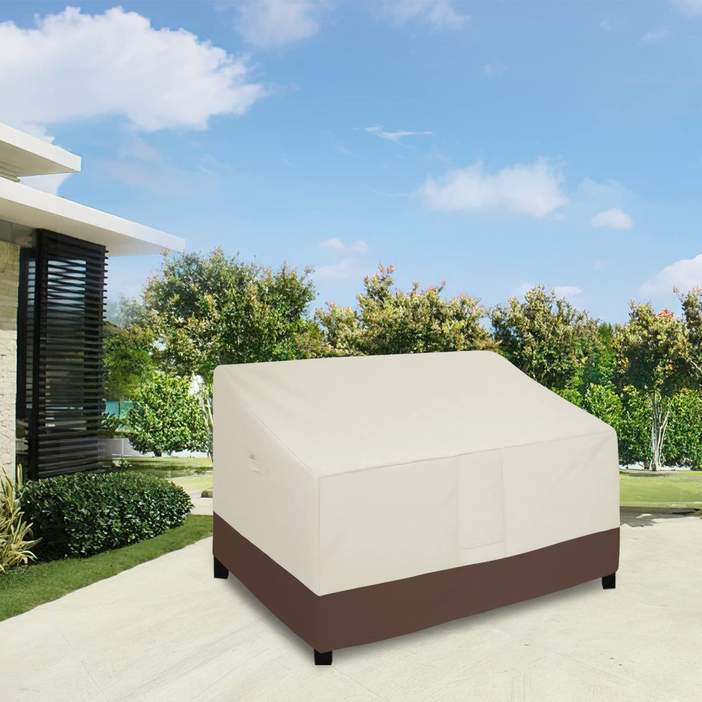 Easy-Going Heavy Duty Waterproof Outdoor Loveseat Couch Bench Patio Furniture Cover Windproof Durable (54Wx38Dx35H inch, Beige/Dark Brown)