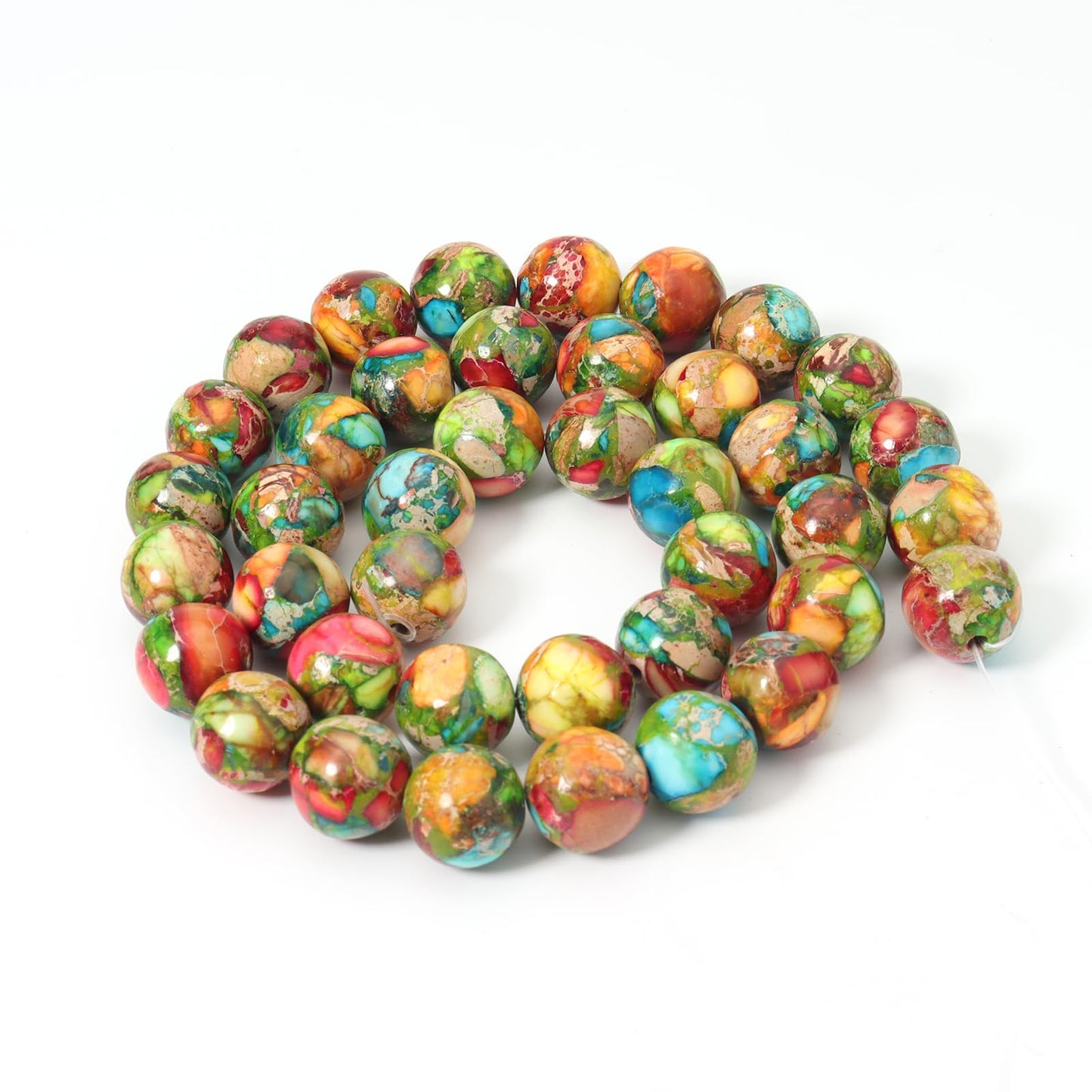 Siomia 45pcs 8mm Natural Mixed Green Imperial Jasper Gemstone Beads Energy Healing Crystal Round Loose Stone Beads for Jewelry Making, DIY Bracelets Necklaces