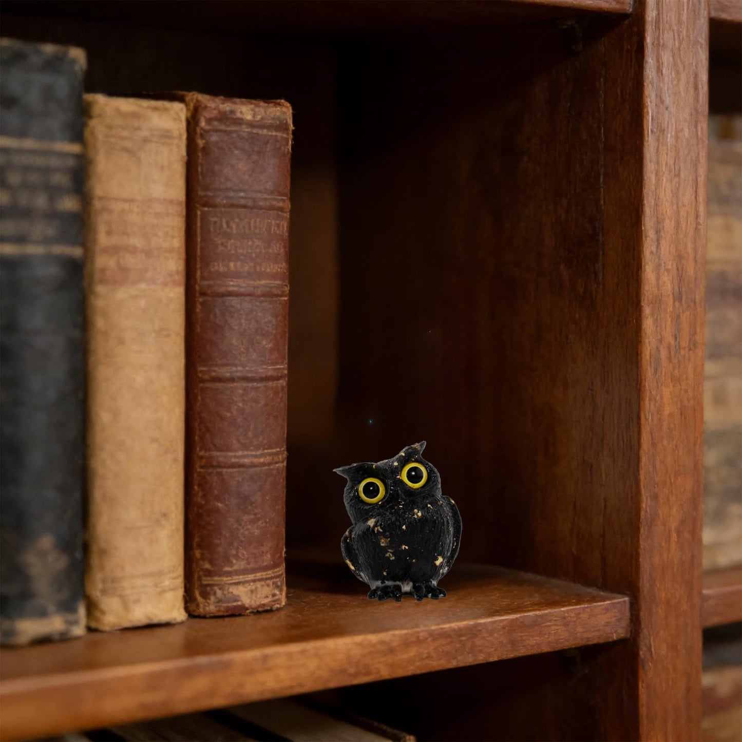 PinpinPony Owl Statue, Natural Gemstones Decor for Home Office, Shelf Display Figurine, Handcrafted Unique Owl Sculpture(Black)