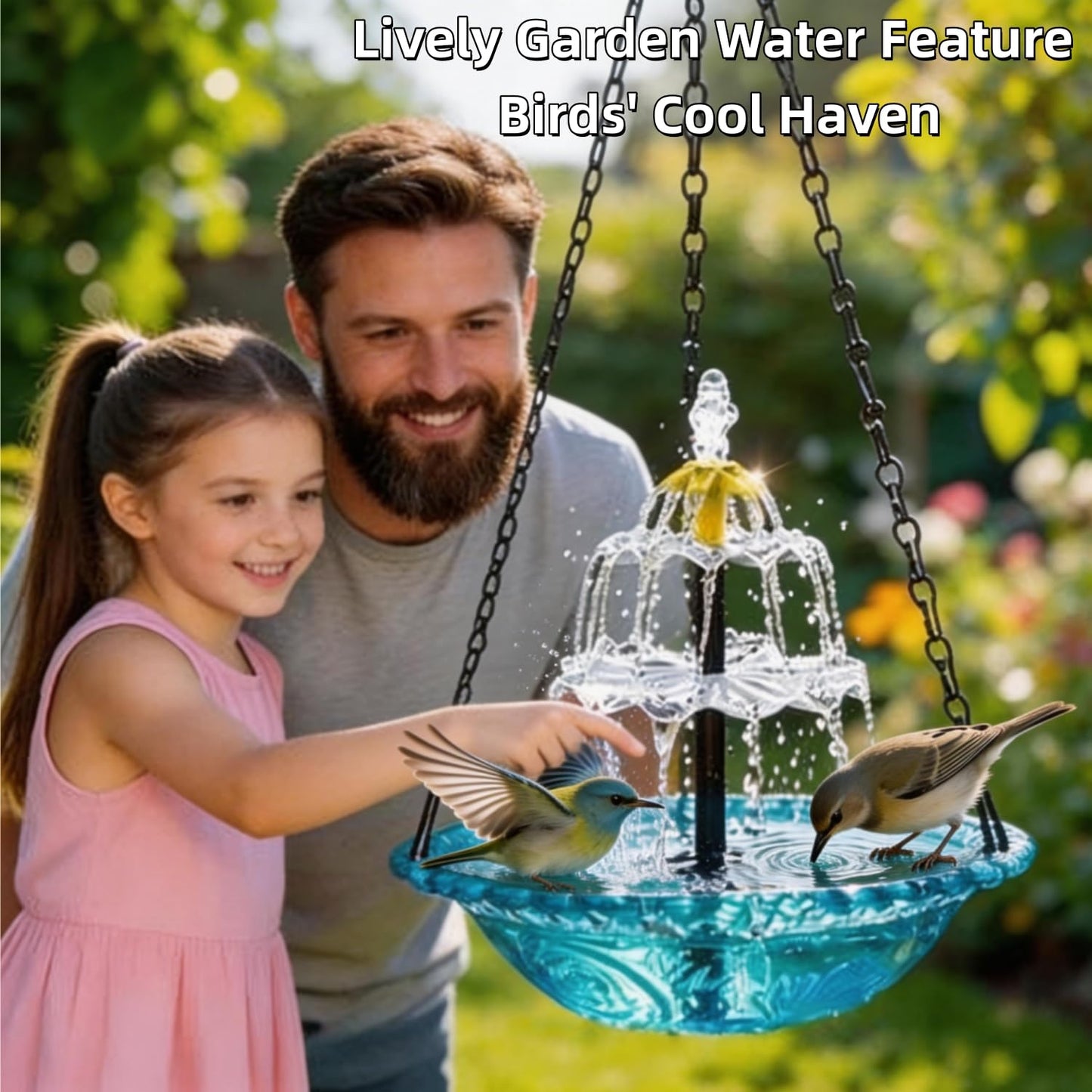 2026 New Solar Cascade Hanging Bird Bath Fountain – Outdoor Bowl Bird Bath with Solar Pump, Large Hanging Fountain for Hummingbirds, Gardens, Patio & Backyard (Blue)