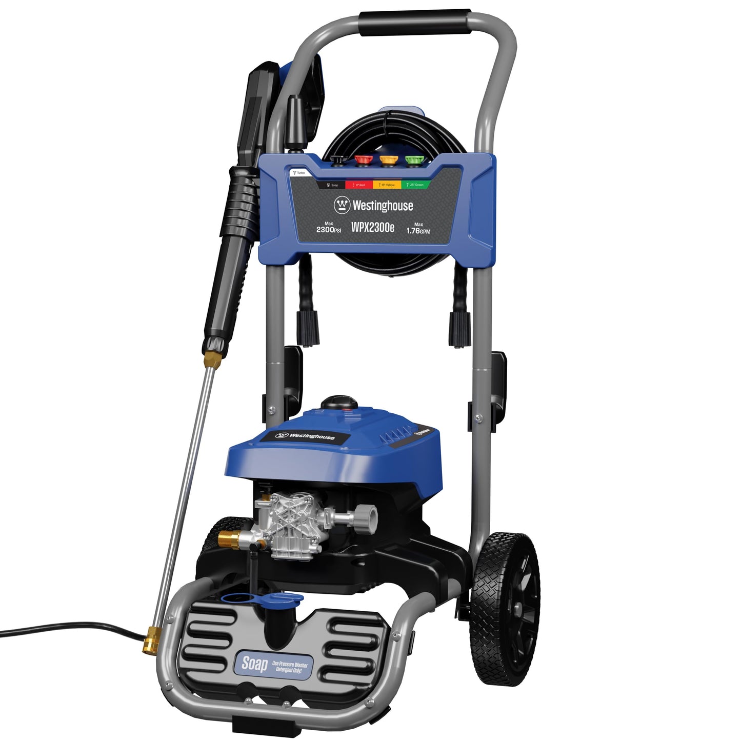 Westinghouse WPX2300e Electric Pressure Washer, 2300 Max PSI and 1.76 Max GPM, Induction Motor, Onboard Soap Tank, Spray Gun and Wand, 5 Nozzle Set, for Cars/Fences/Driveways/Homes/Patios/Furniture