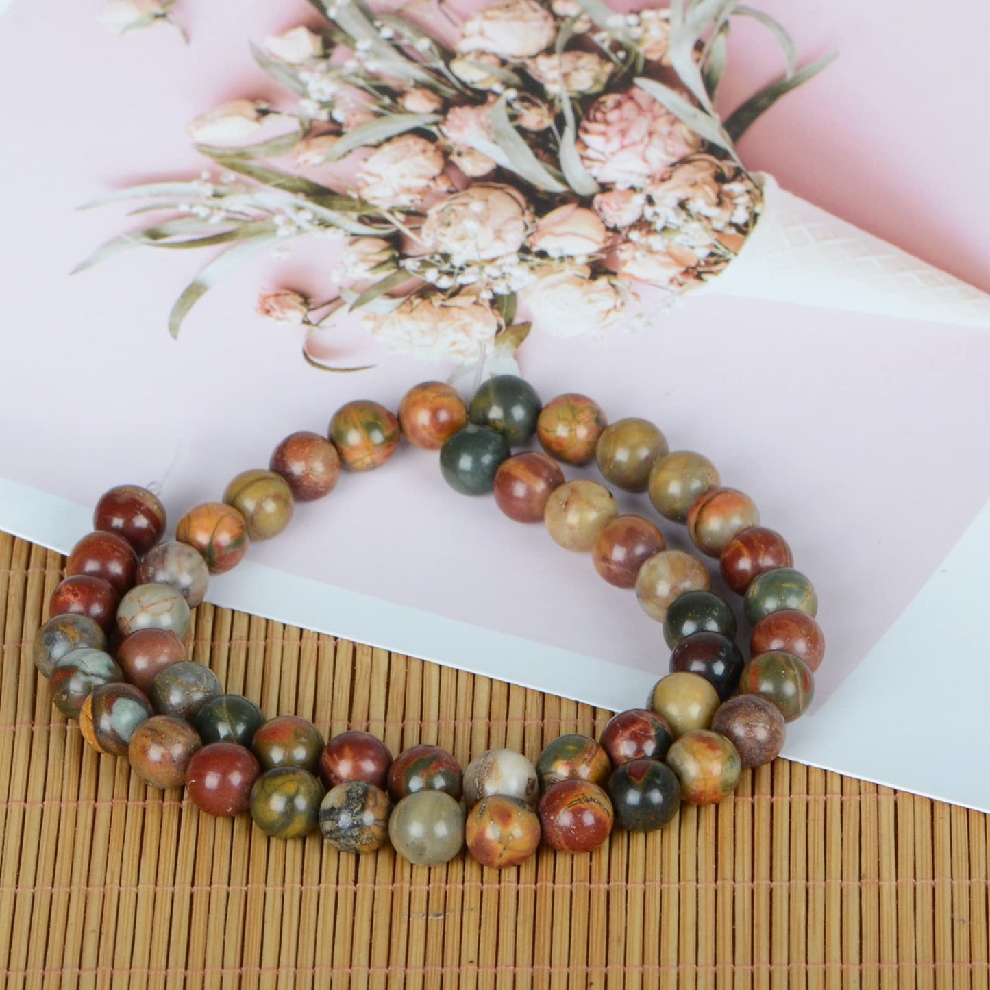 ICAI Beads(Picasso) Natural Stone Gemstone Round Loose Beads Crystal Energy Stone Healing Power for Jewelry Making DIY,1 Strand 35-37pcs(10mm)