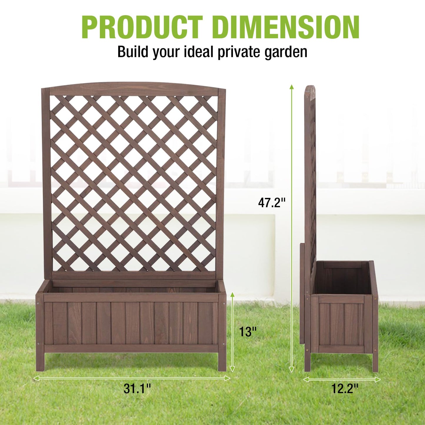 GUTINNEEN Planter Box with Trellis Outdoor Tall Flower Standing Vertical Lattice Frames for Climbing Plants Large Bottom Space for Patio Garden Flower Bed