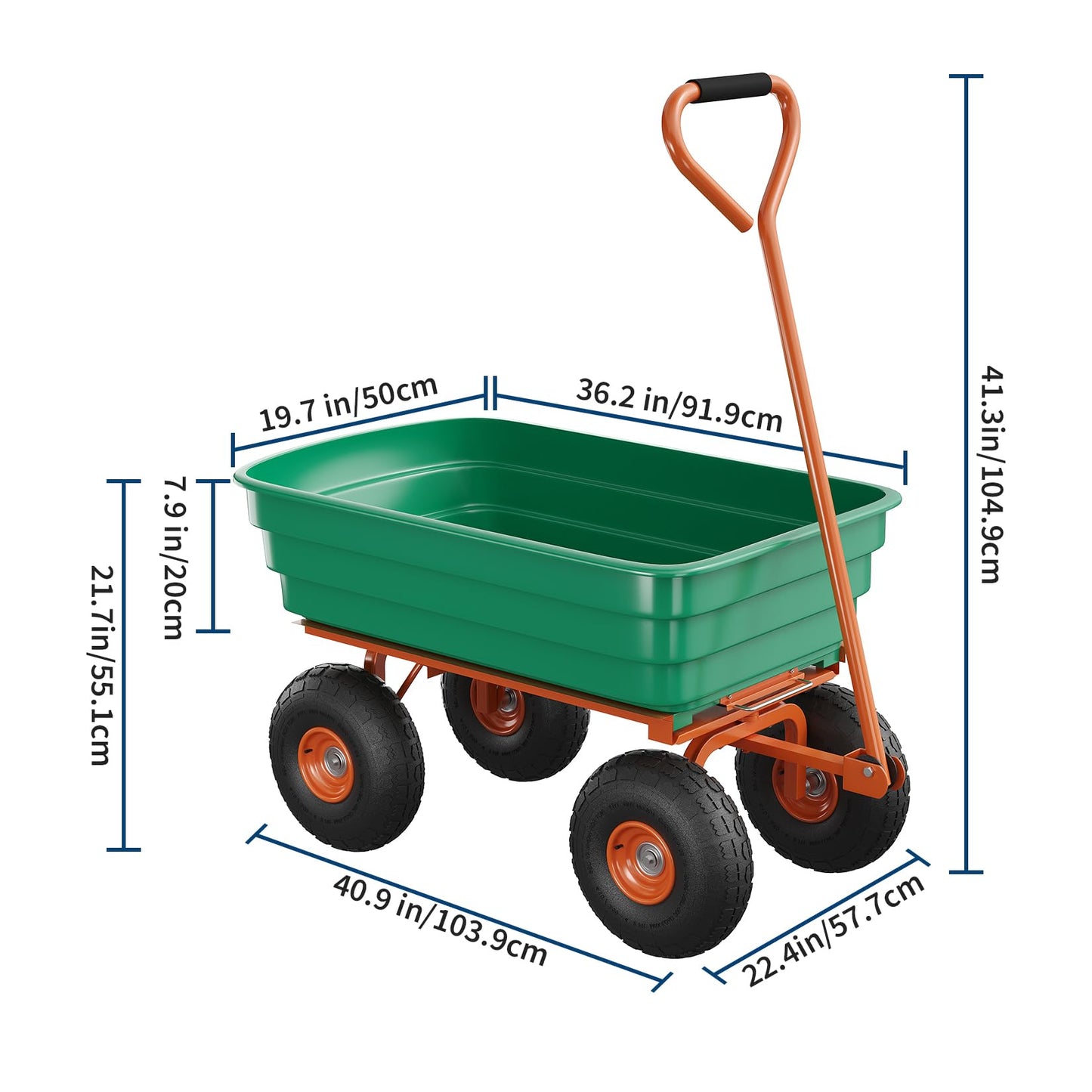 Jojoka 1200 Lbs Heavy Duty Garden Dump Cart, 4 Cu ft Rust-Resistant Poly Utility Wagon with 10-Inch All-Terrain Pneumatic Tires and Quick-Release Dumping for Yard, Lawn, and Landscaping
