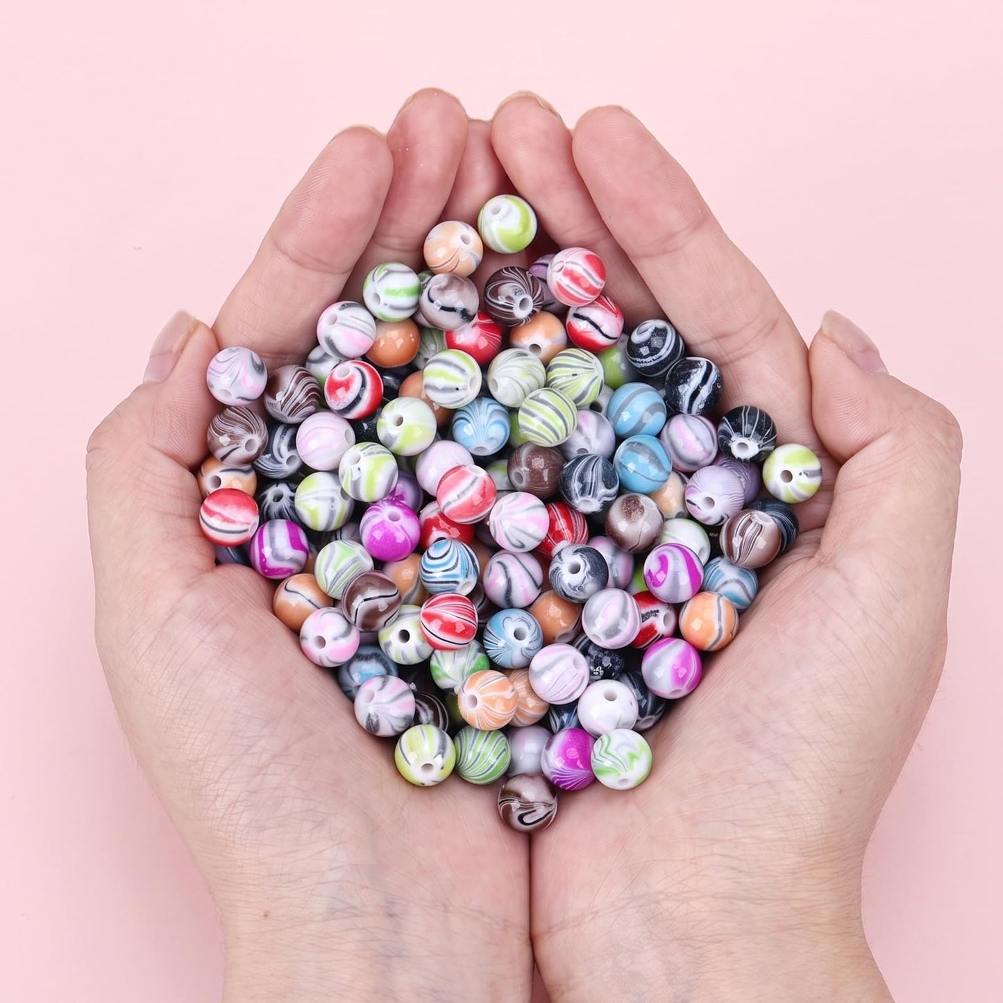 Quefe 500pcs Craft Beads in Ink Patterns for Jewelry Making Beads for Bracelets Making, Acrylic Bulk Beads with 50pcs Spacer Beads and Crystal String (10mm)