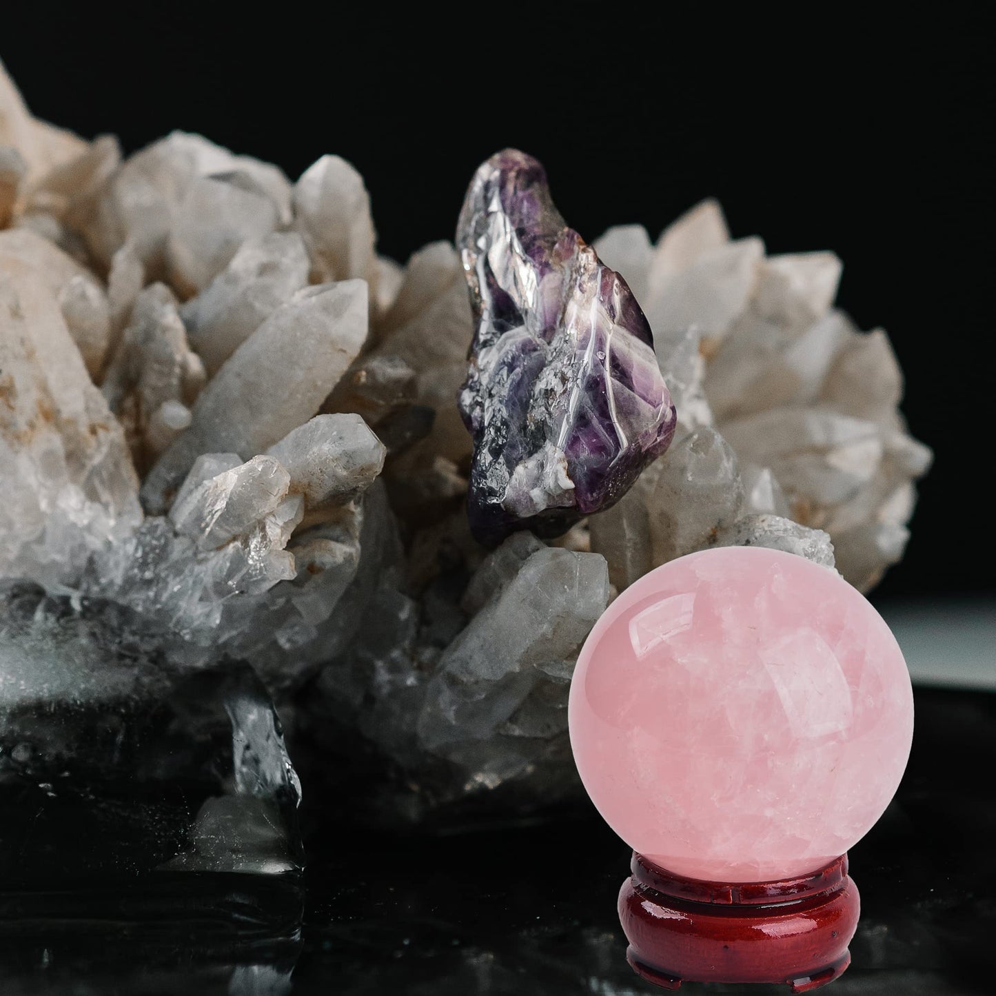 JIC Gem Natural Pink Rose Quartz Ball Sphere with Base,Class 1,5-6cm