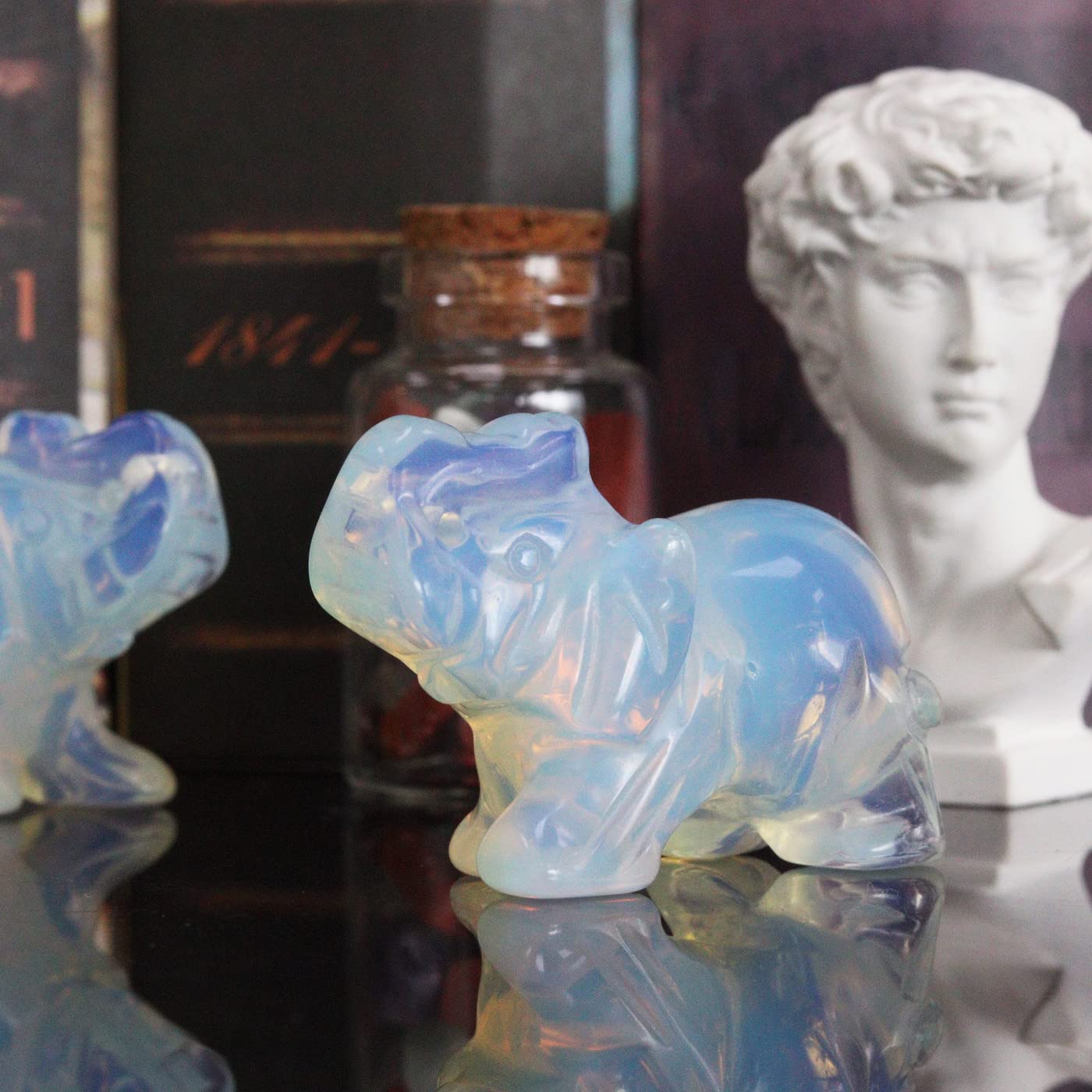 YATOJUZI 2" Opal Elephant Decor Healing Crystal Cute Polished Natural Stone Hand-Carved Big Pink Sculpture Statue Figurines Gemstone Energy Hippie Home Room Office Desk Decoration Gifts for Women Men