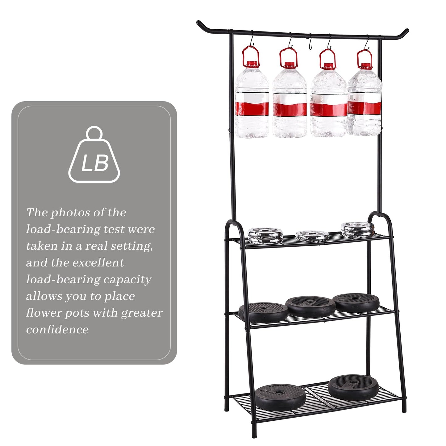 Kitsanery Plant Stand Indoor Outdoor,Metal Plant Stands for Multiple Plants,3 Tier Tall Hanging Plant Shelf,Large Heavy Duty Flower Holder Ladder Plant for Living Room, Patio, Balcony (Black)