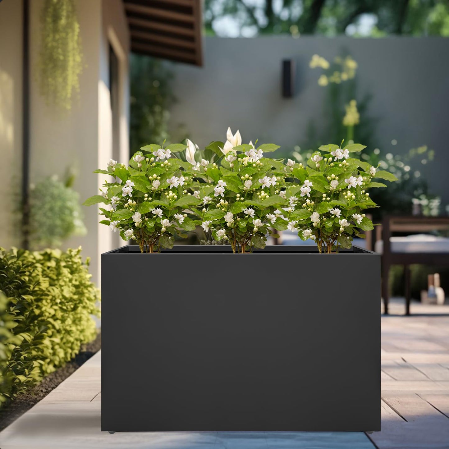 Zezgeuro Galvanized Steel Planter Box - No Installation Required Metal Rectangular Block Long Box Planter Modern Outdoor Planters All-Weather Use with Drainage Holes for Patio/Porch, 36×24×12IN