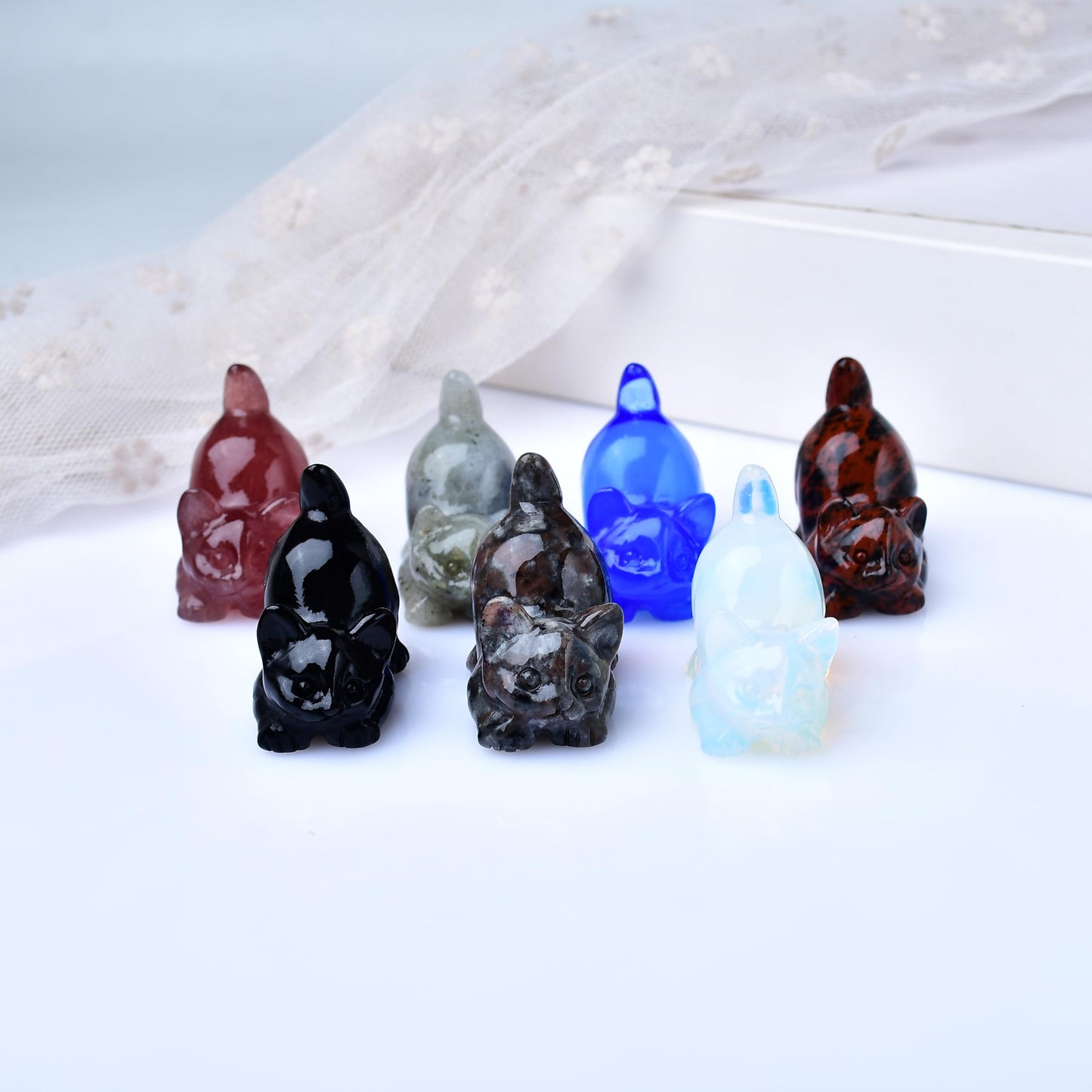 DZJXBZhu Moonstone Cat Crystal Statue Healing Crystal Reiki Meditation Pocket Gem Guardian Sculpture Home Study Table Desk Decor Collection Gift for Loved Ones