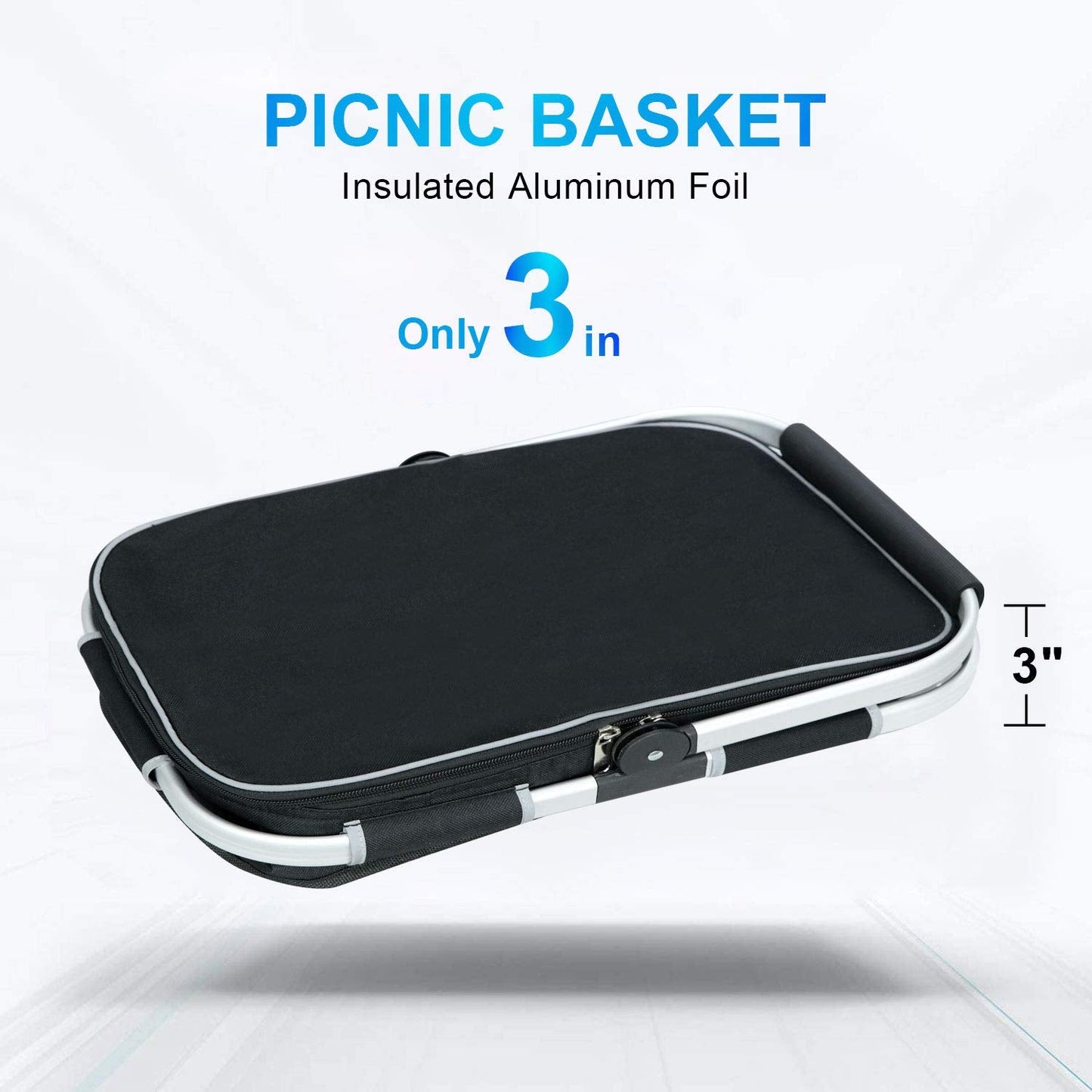 LIQING 35L Large Picnic Basket 2 Layers of Internal Pockets Leak-Proof and Insulated ,Folding with Internal Support for enhansed Stability, Wedding Gifts for Couple(Black)