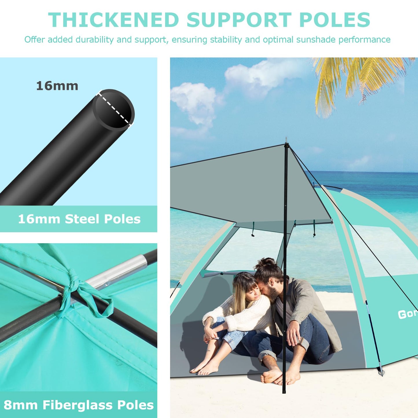 Gorich Beach Tent with Canopy - Easy Setup 3-4/5-6/7-8 Person Portable Sun Shelter, UPF 50+ UV Protection Sun Shade, Lightweight & Compact Beach Cabana for Family Travel