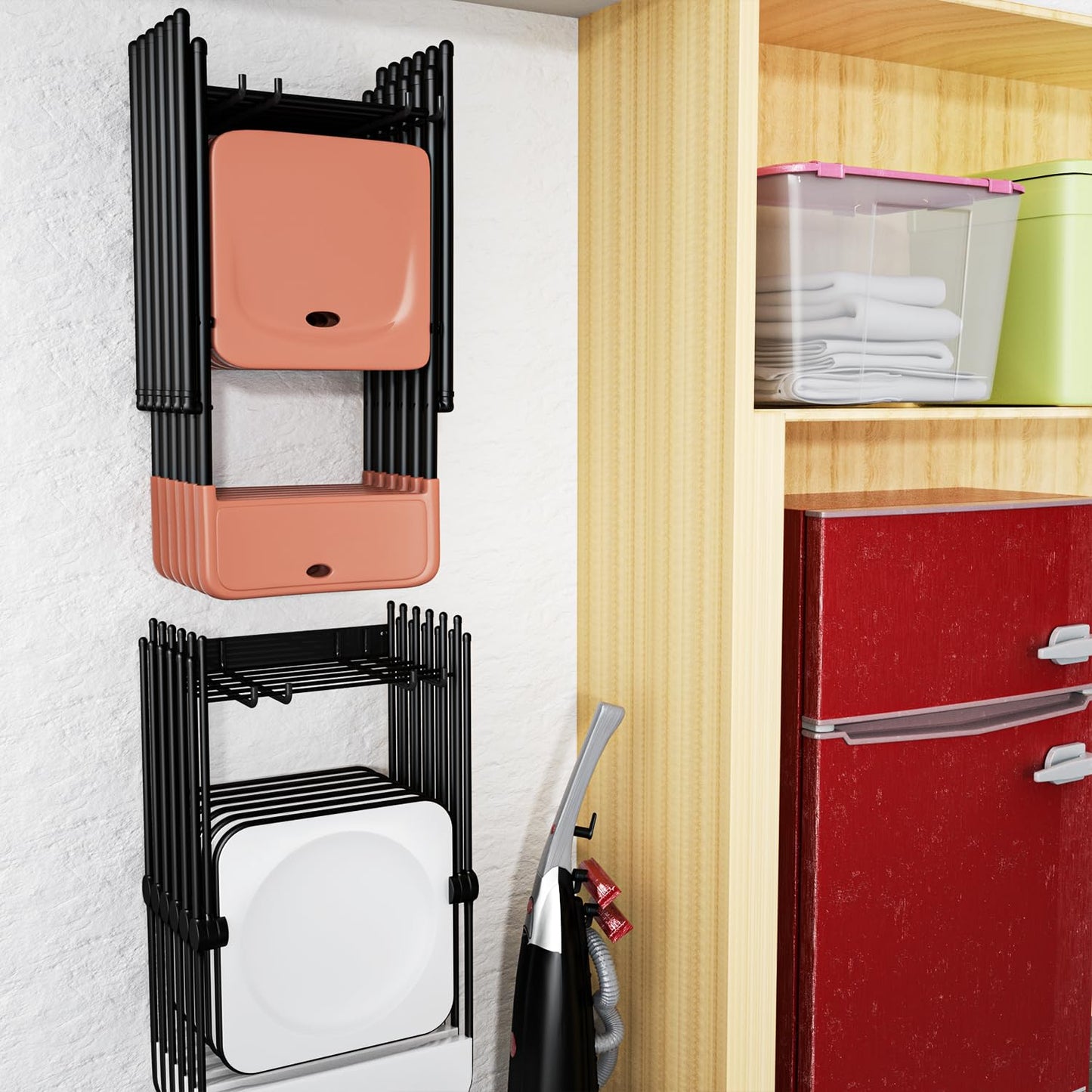 MOOMSINE Folding Chair Storage Rack for Garage, 2-Pack Heavy Duty Wall Mount Garden Tool Organizer, Utility Hooks for Lawn, Beach & Camping Chairs, Max Load 240 lbs