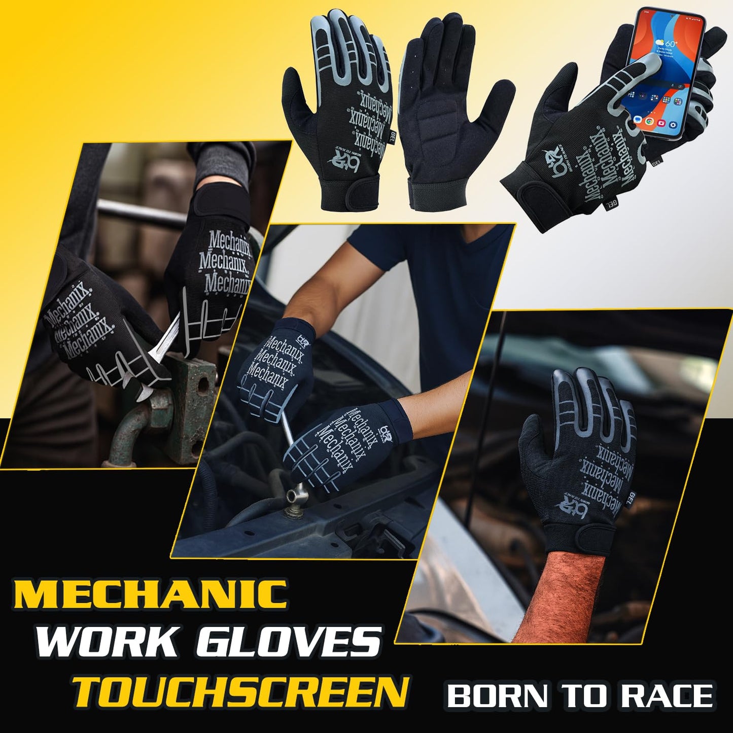 BTR BORN TO RACE Mechanic Work Gloves Havy Duty Touchscreen Safety Welding Power Tools Construction Work Gloves (XL)