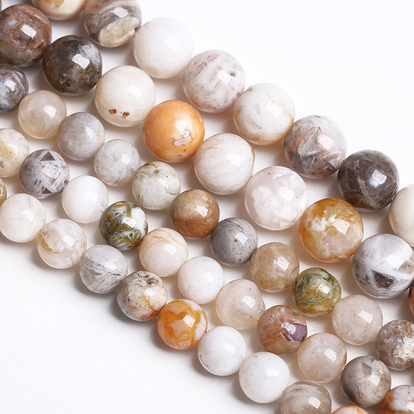 6MM 60PCS Natural Stone Bamboo Leaf Agate Loose Beads for Jewelry Making DIY Bracelet Necklace