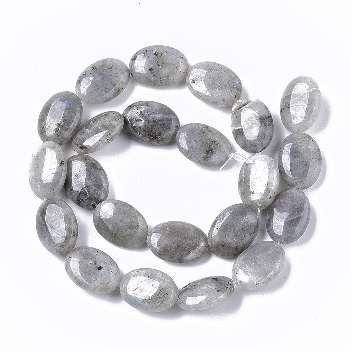 Fashewelry 20pcs Natural Gray Labradorite Stone Beads Flat Oval Healing Crystal Loose Gemstone Beads 18x13.5mm for Jewelry Necklace Bracelet Earring Craft, 15.55 Inch