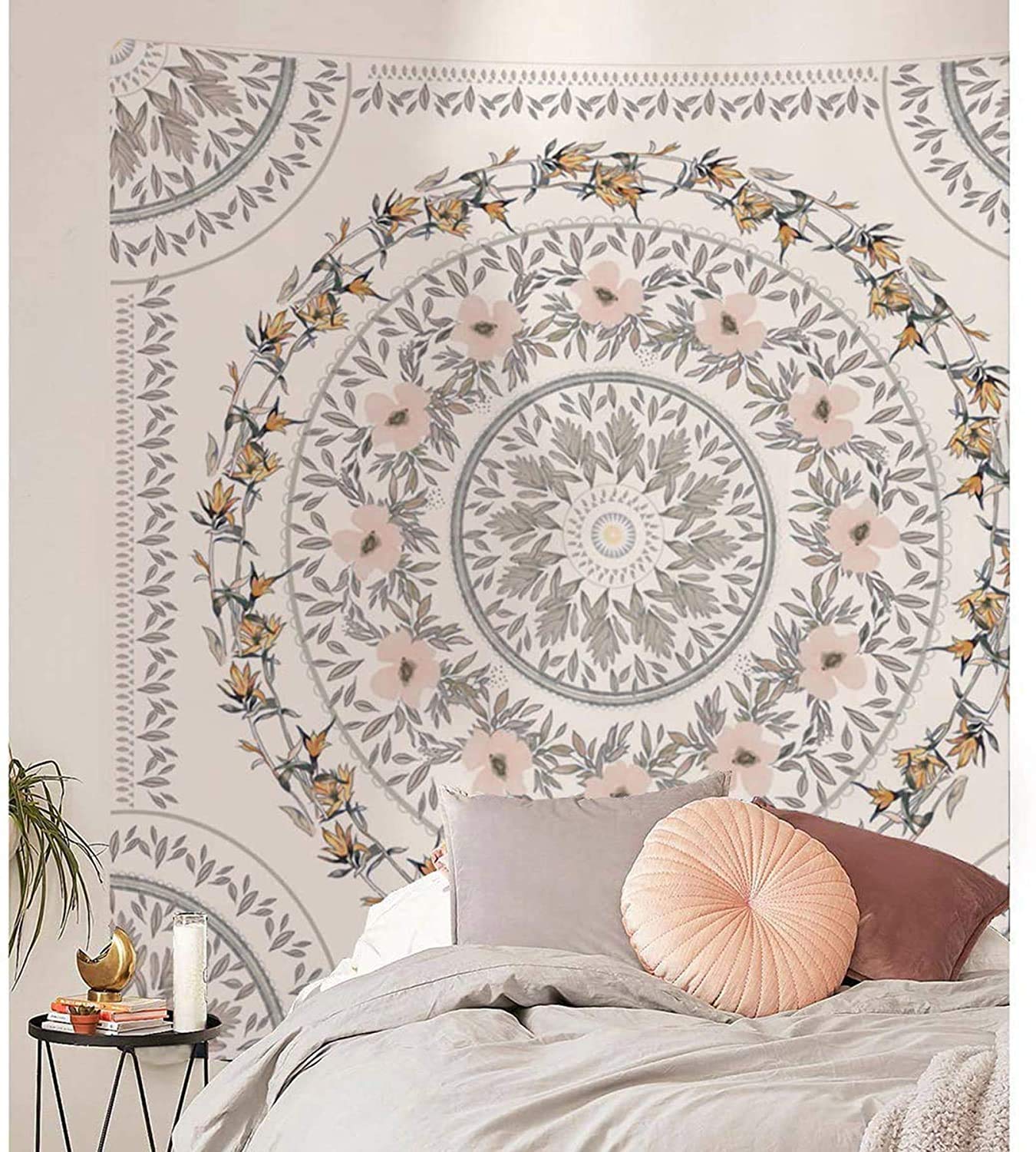 Simpkeely Sketched Floral Medallion Tapestry, Bohemian Mandala Wall Hanging Tapestries, Indian Art Print Mural for Bedroom Living Room Dorm Home Décor 69 x 90 Inches (Mauve)