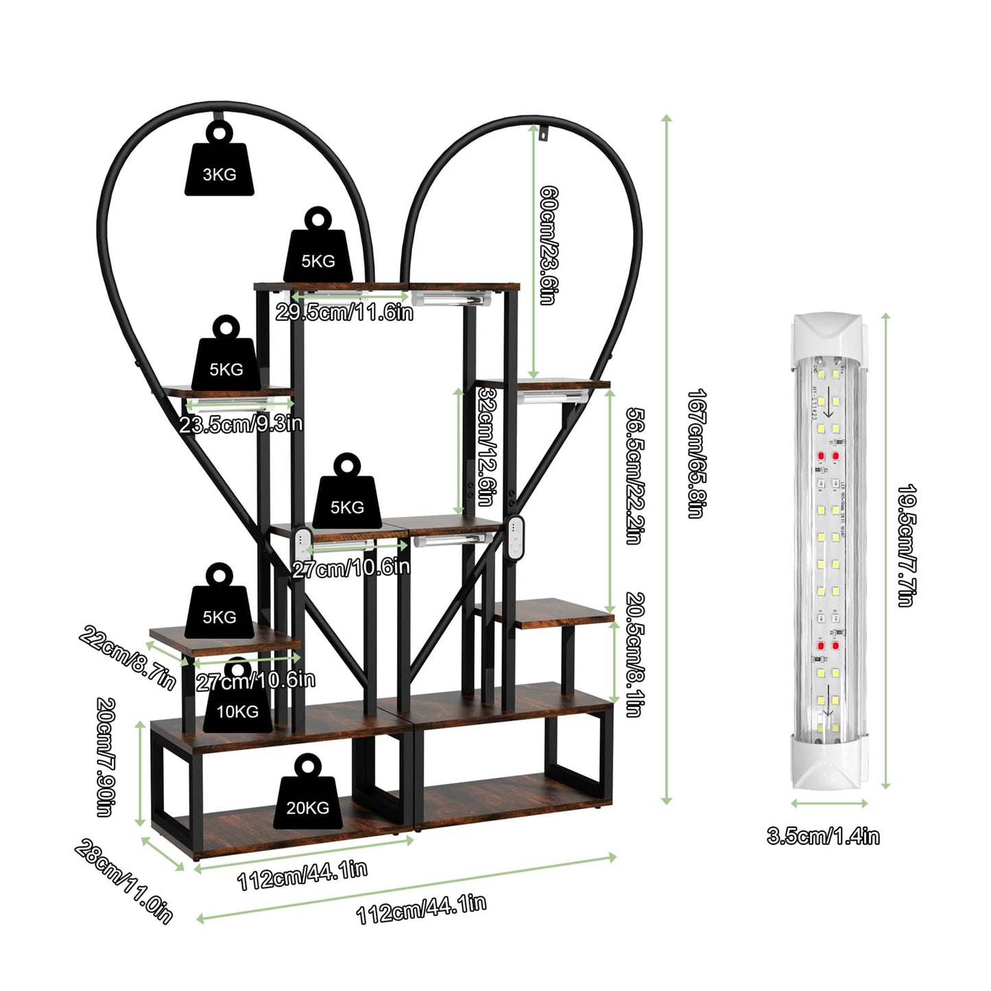 unho Plant Stand Indoor with Grow Lights, 3 Head Full-spectrum Plant Grow Lights,6 Tiered tiered plant plant shelf indoor Multiple, Half Heart Shape Plant Rack, Large Brown Plant Holder for Home Patio Balcony (2 Pack)