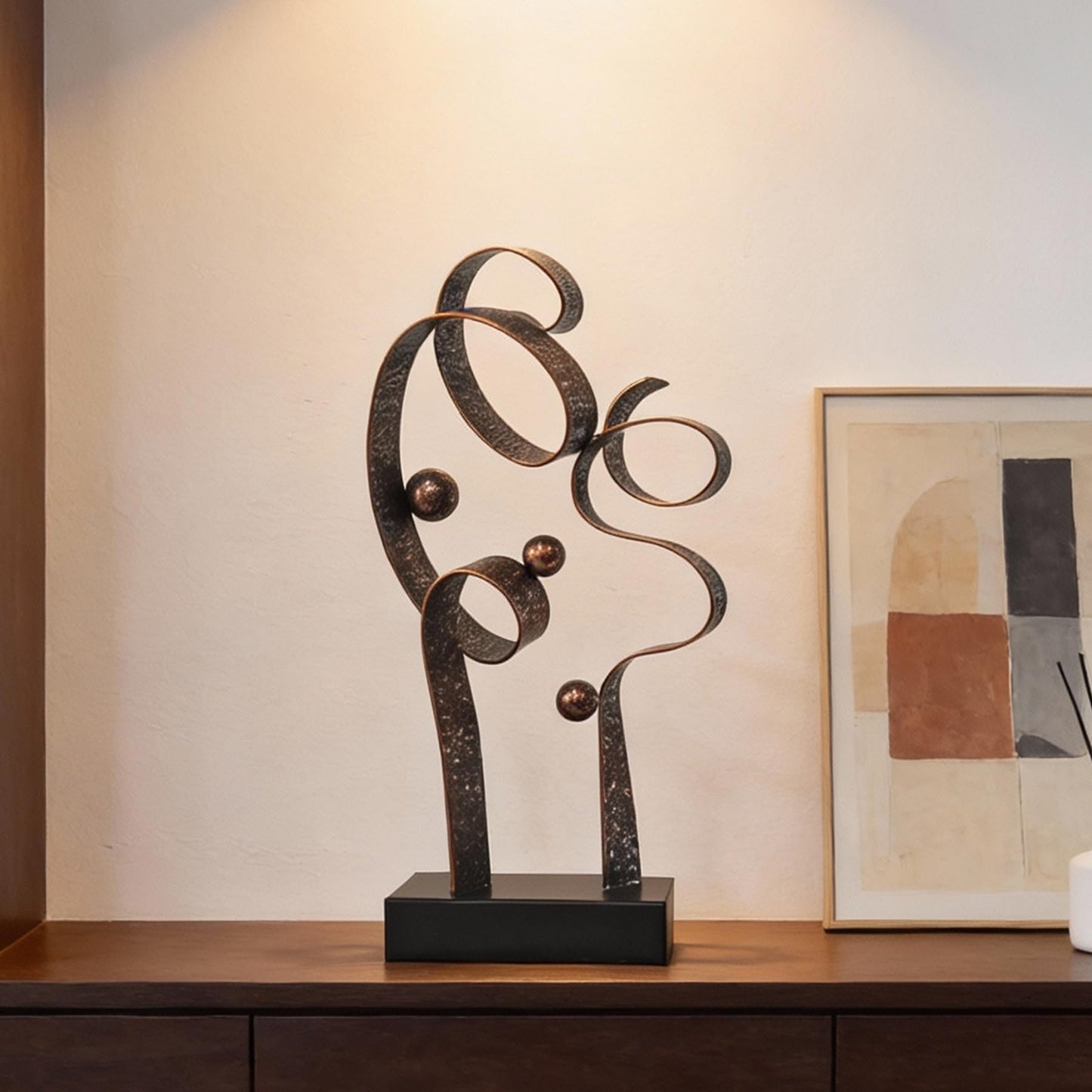 LNXMES Abstract Metal Sculpture Home Decor – Modern Minimalist Line Art Statue Decorations for Table, Shelf, Living Room, Office & Entryway (Curved Sphere Metal Sculpture)